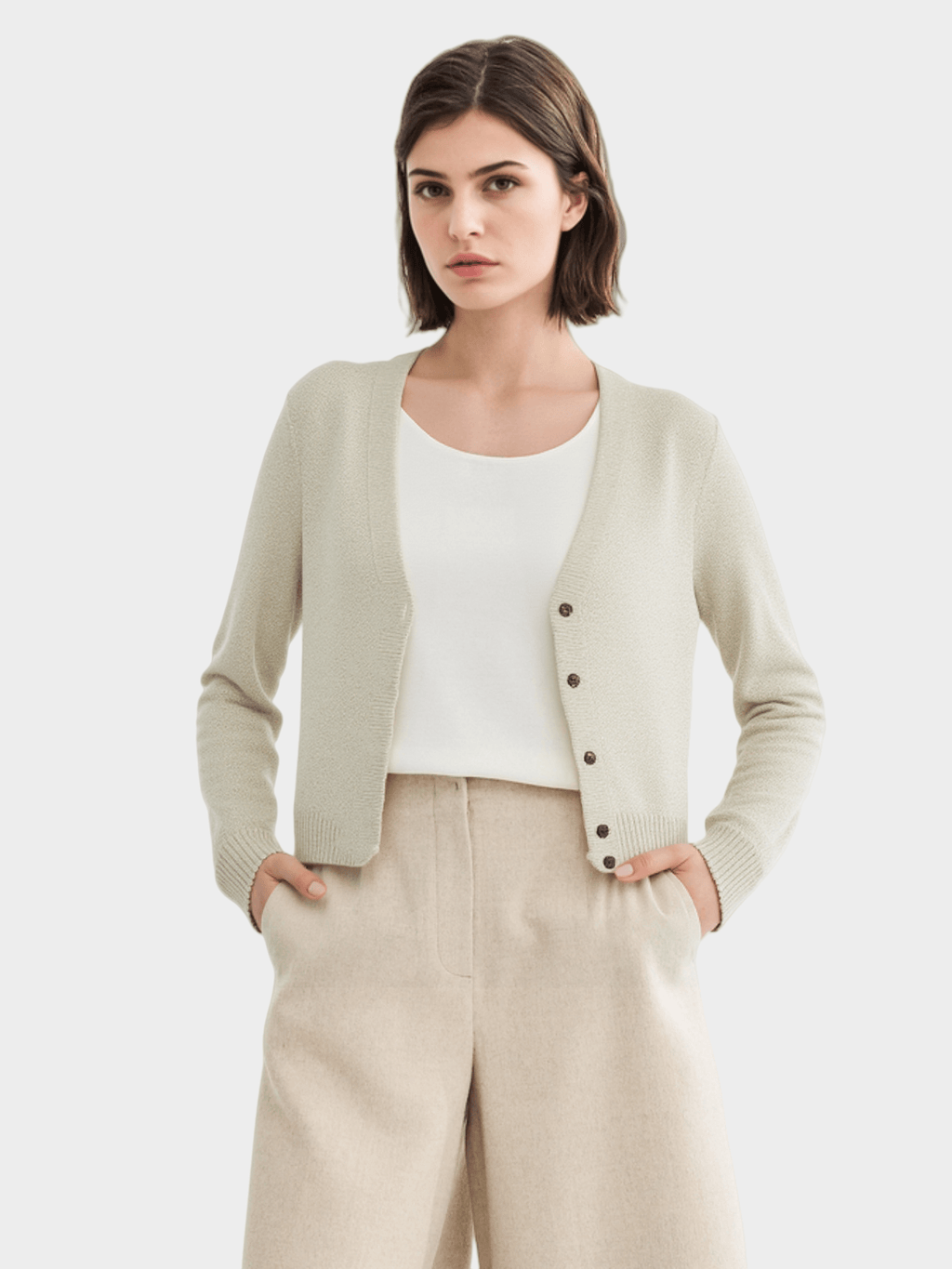 Light Green V - Neck Knit Cardigan