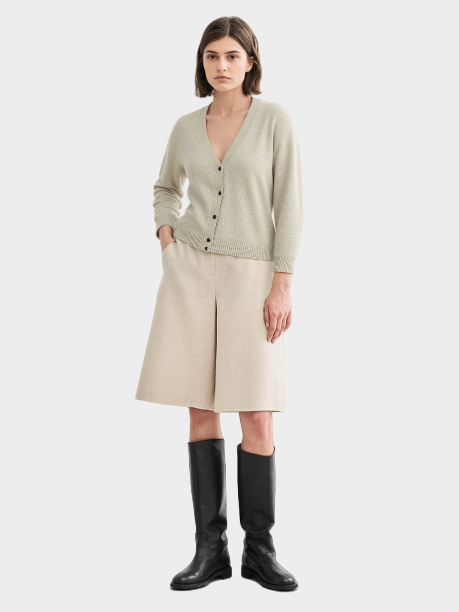 Light Green V - Neck Knit Cardigan