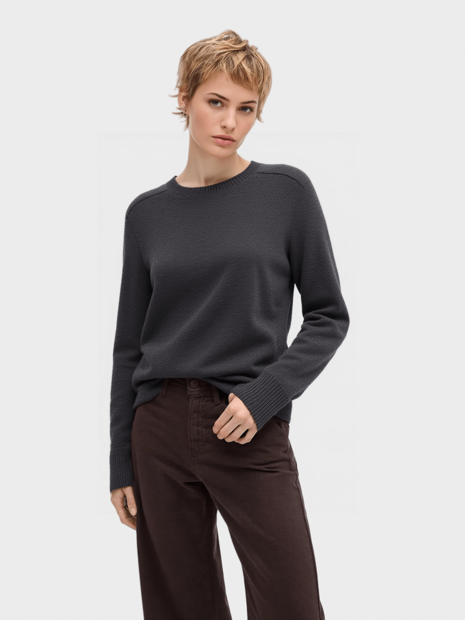 Dark Grey Crew Neck Knit Sweater
