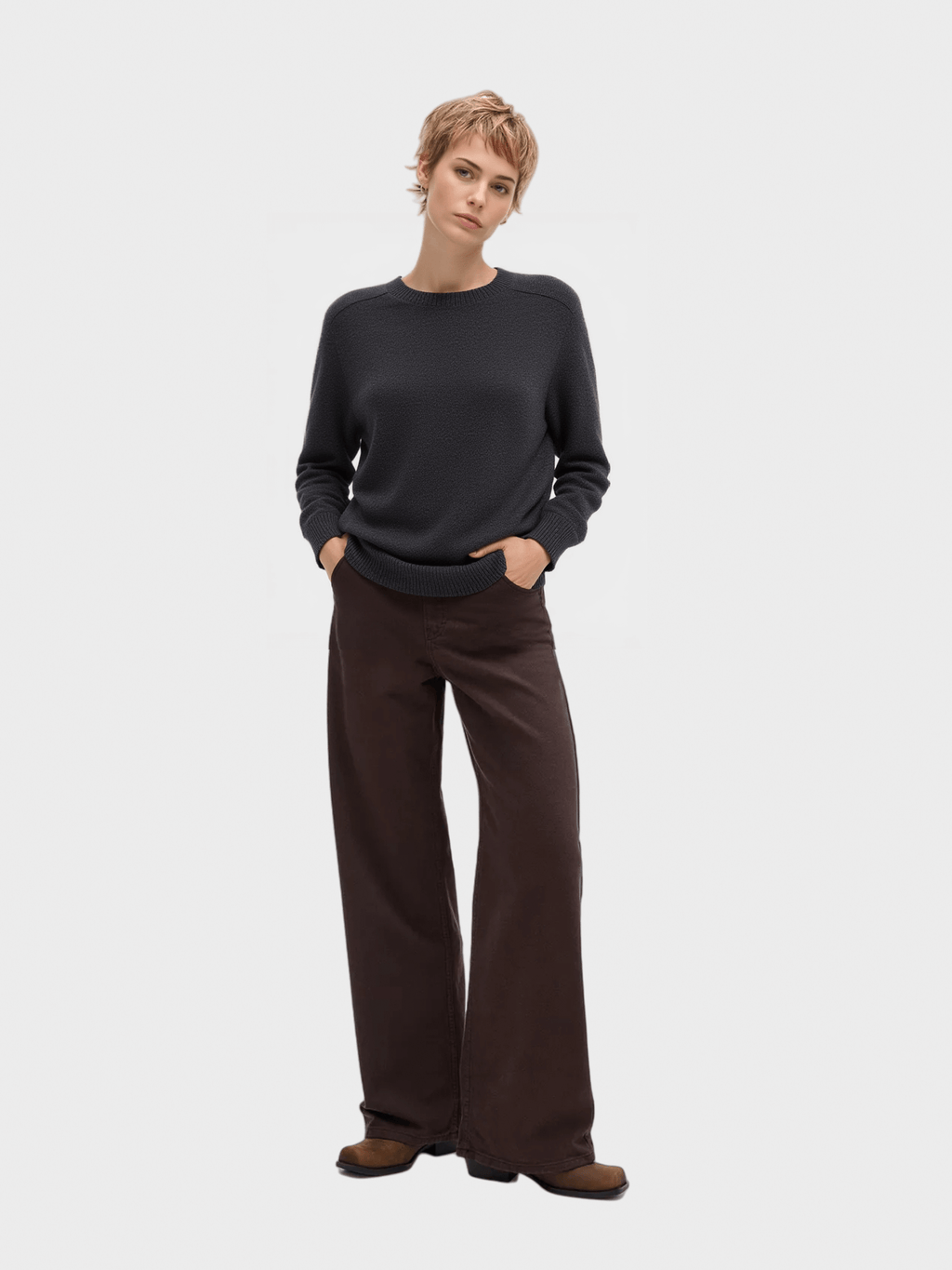 Dark Grey Crew Neck Knit Sweater
