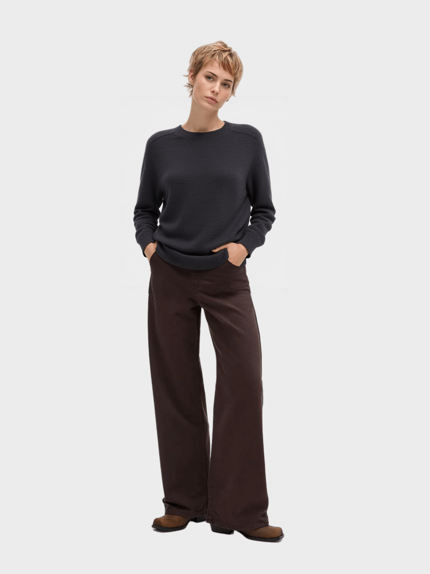 Dark Grey Crew Neck Knit Sweater