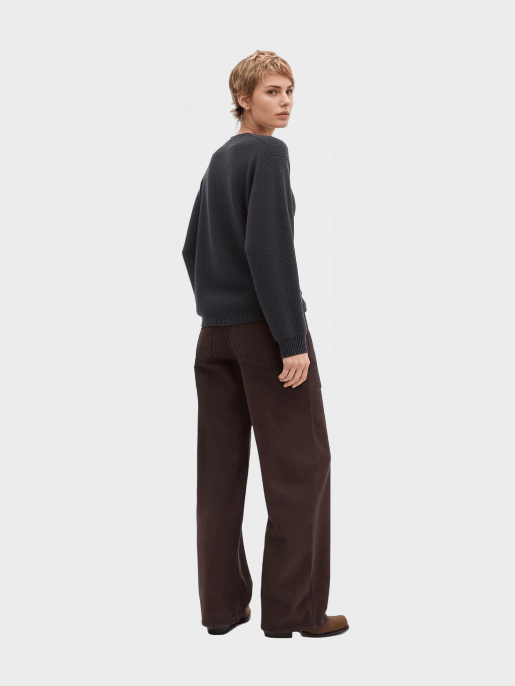 Dark Grey Crew Neck Knit Sweater