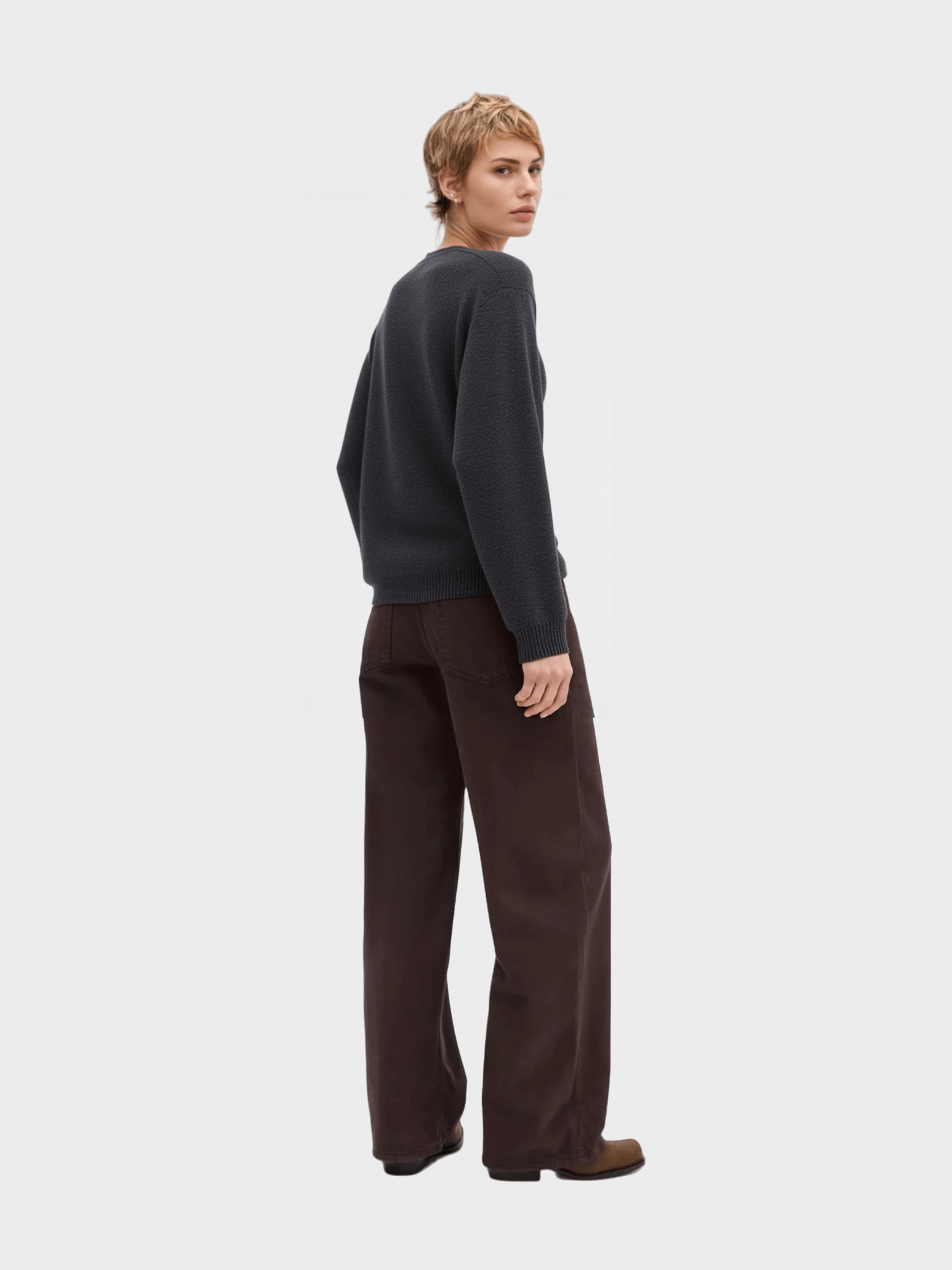 Dark Grey Crew Neck Knit Sweater