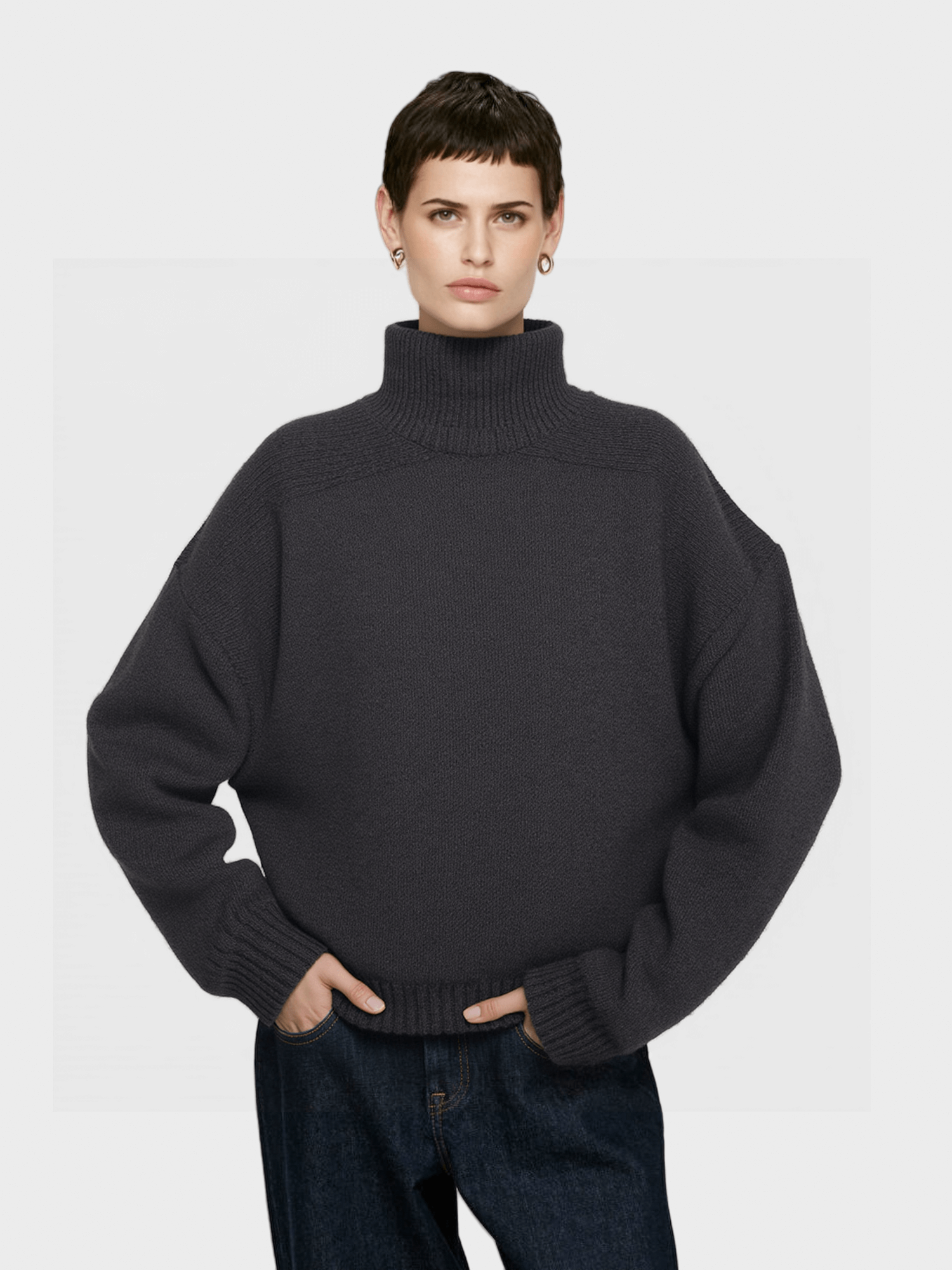 Charcoal Oversized Turtleneck Sweater