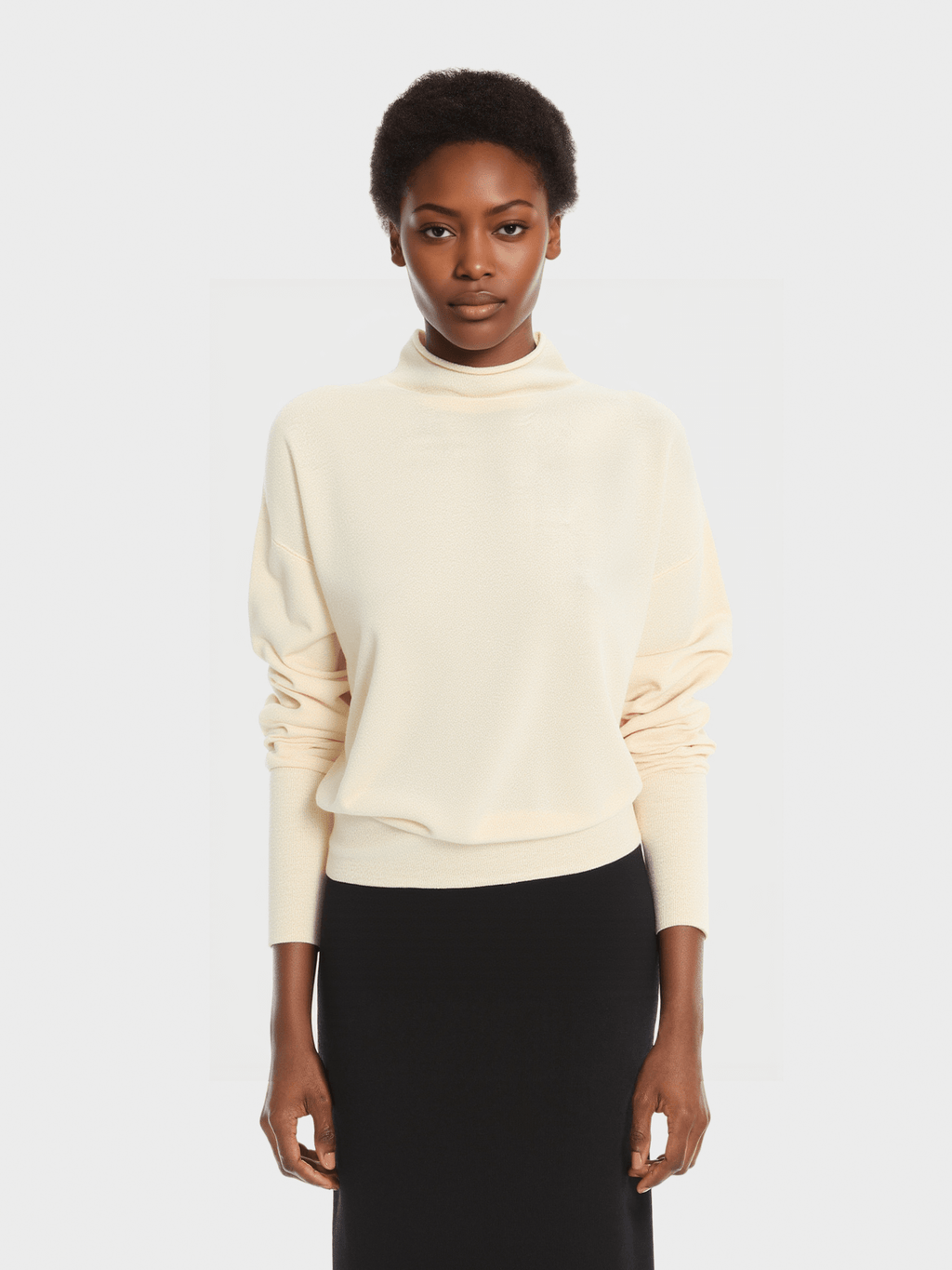 Cream Mock Neck Knit Sweater