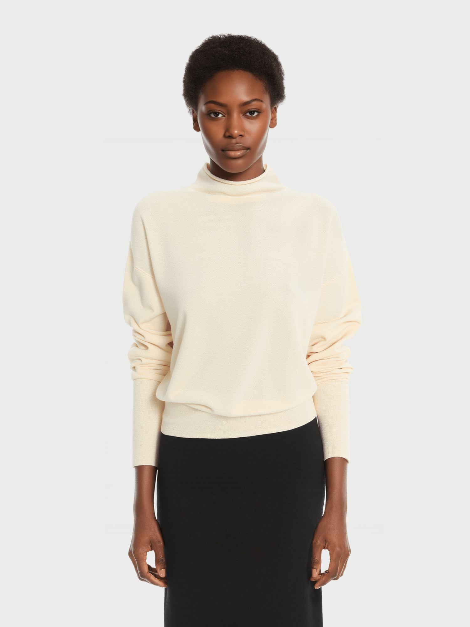 Cream Mock Neck Knit Sweater