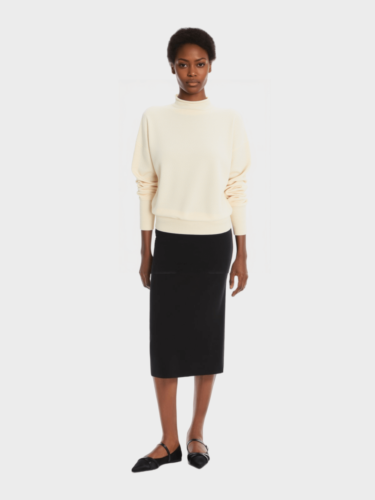 Cream Mock Neck Knit Sweater