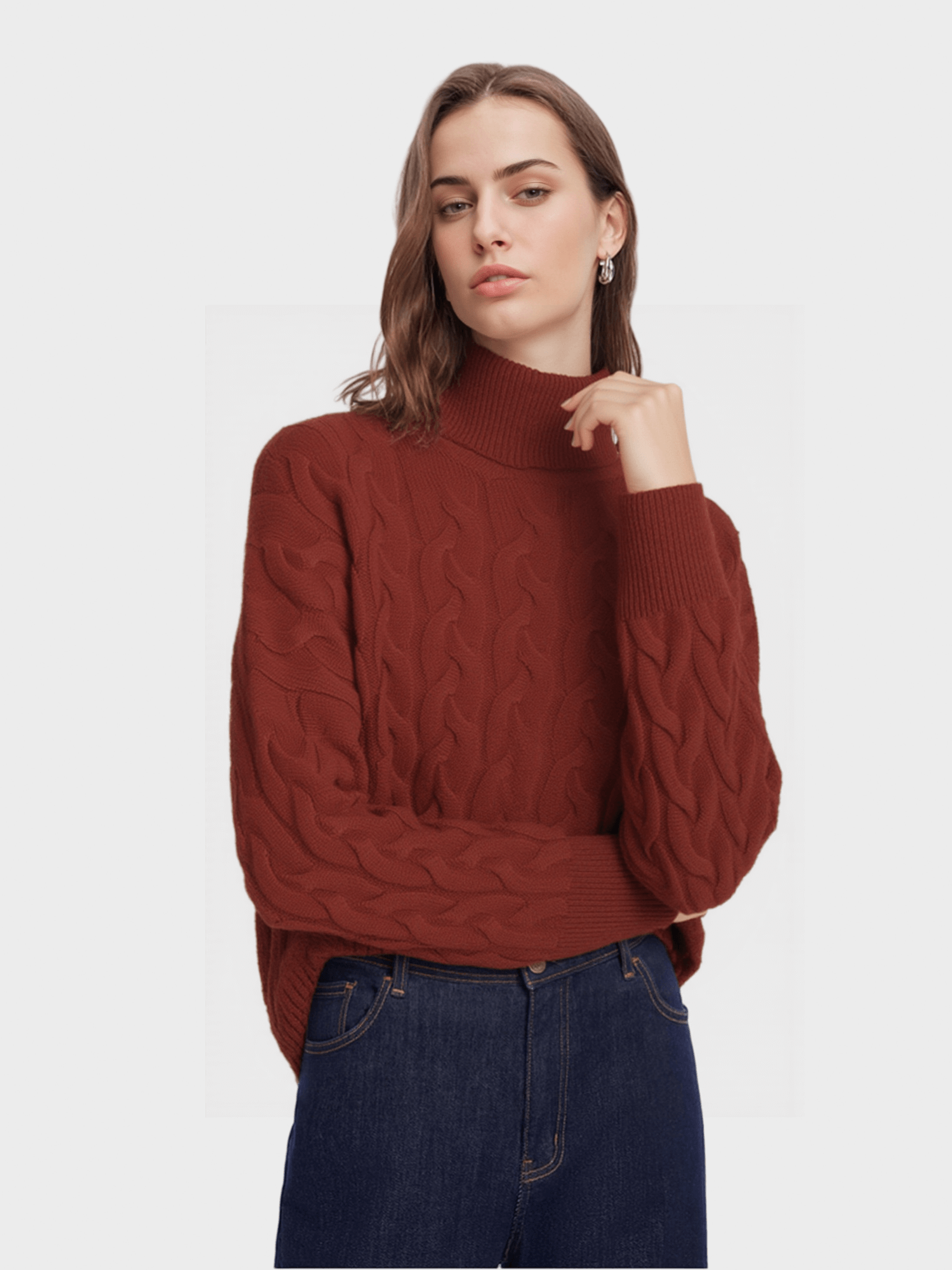 Rust Cable - Knit Turtleneck Sweater