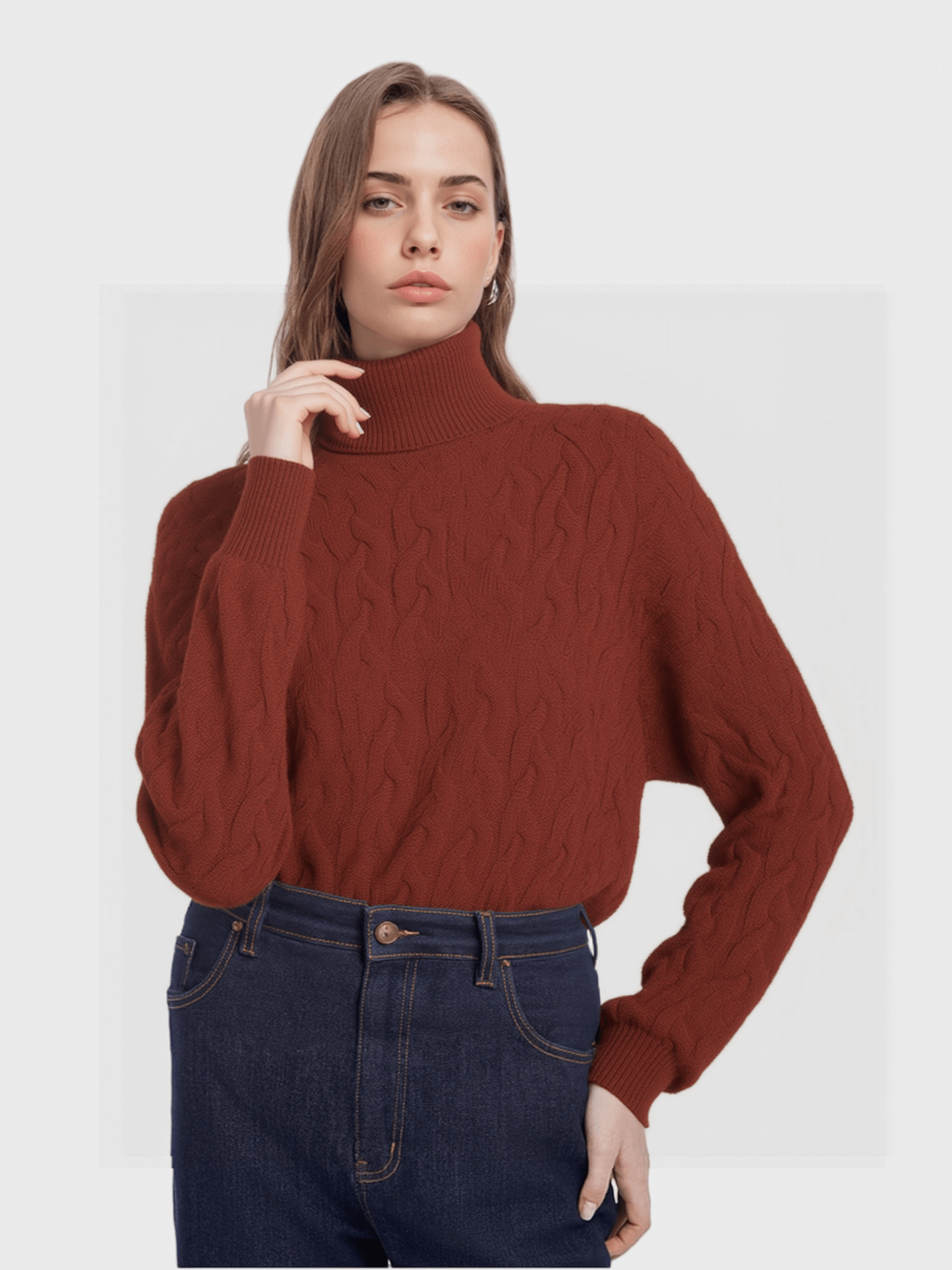 Rust Cable - Knit Turtleneck Sweater