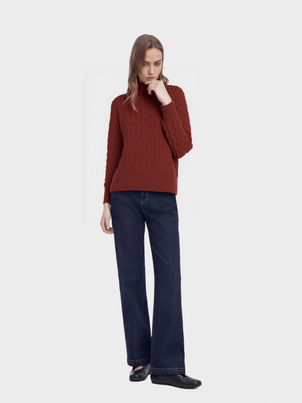 Rust Cable - Knit Turtleneck Sweater