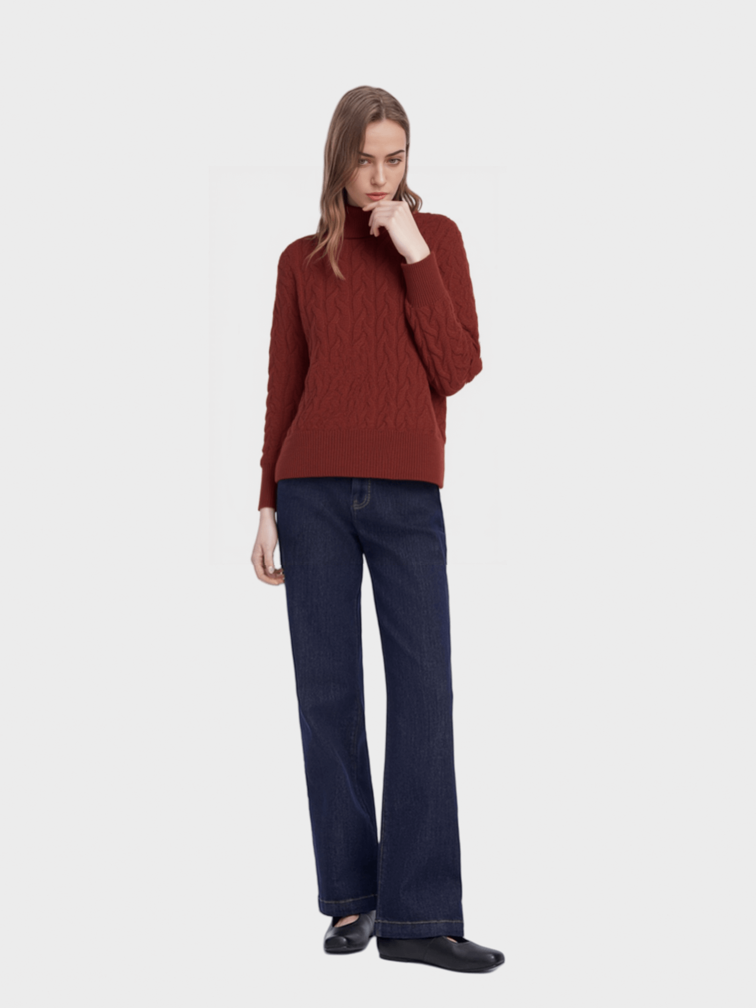 Rust Cable - Knit Turtleneck Sweater
