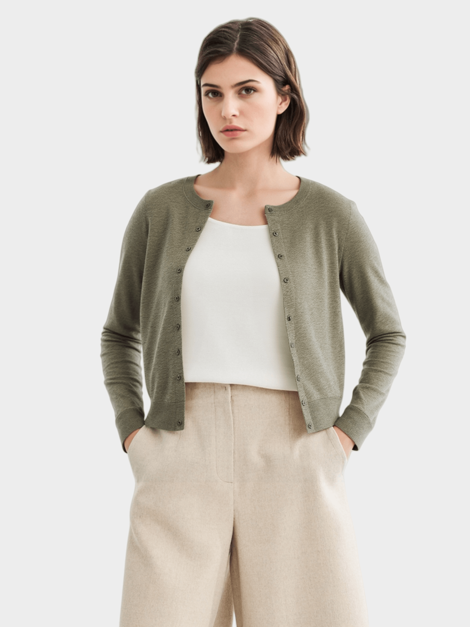 Olive Green Cropped Cardigan