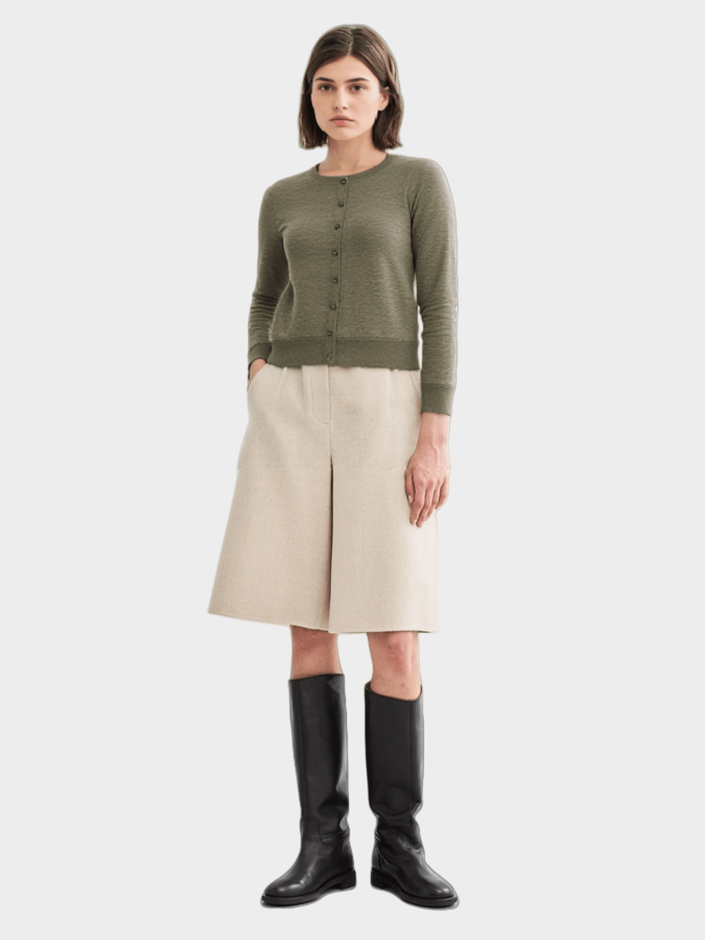 Olive Green Cropped Cardigan