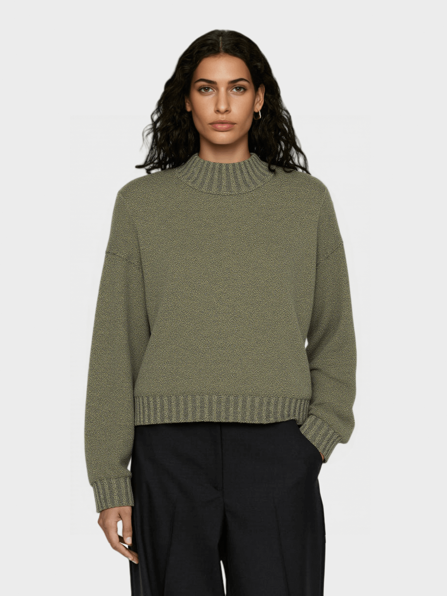 Olive Green Mock Neck Knit Sweater