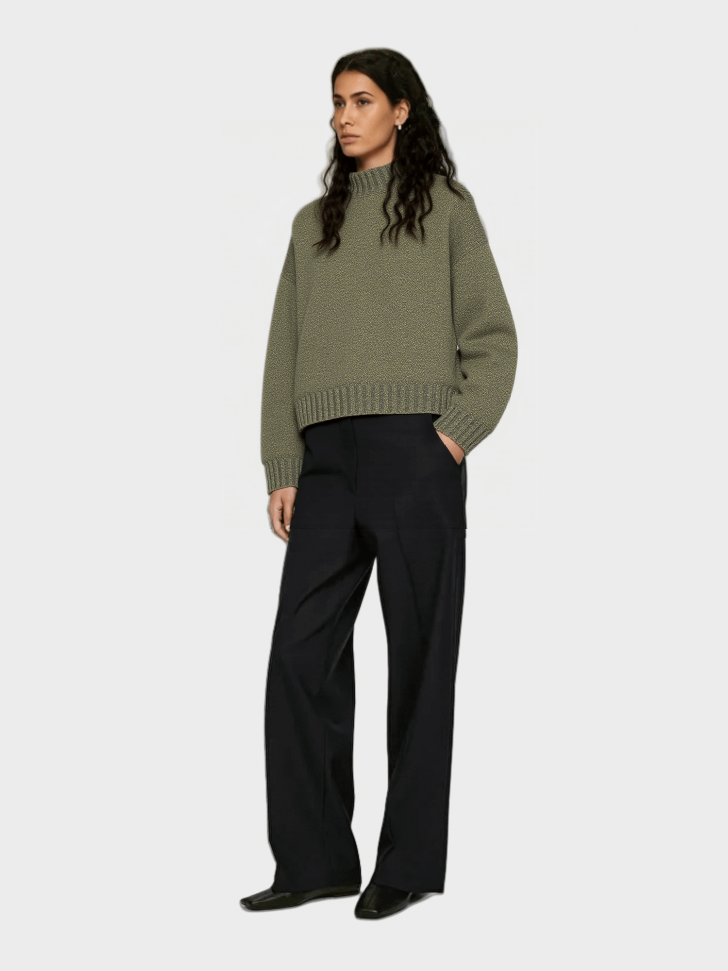 Olive Green Mock Neck Knit Sweater
