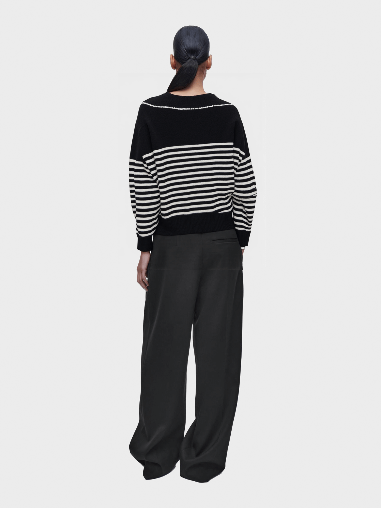 Black & White Striped Collared Knit Sweater