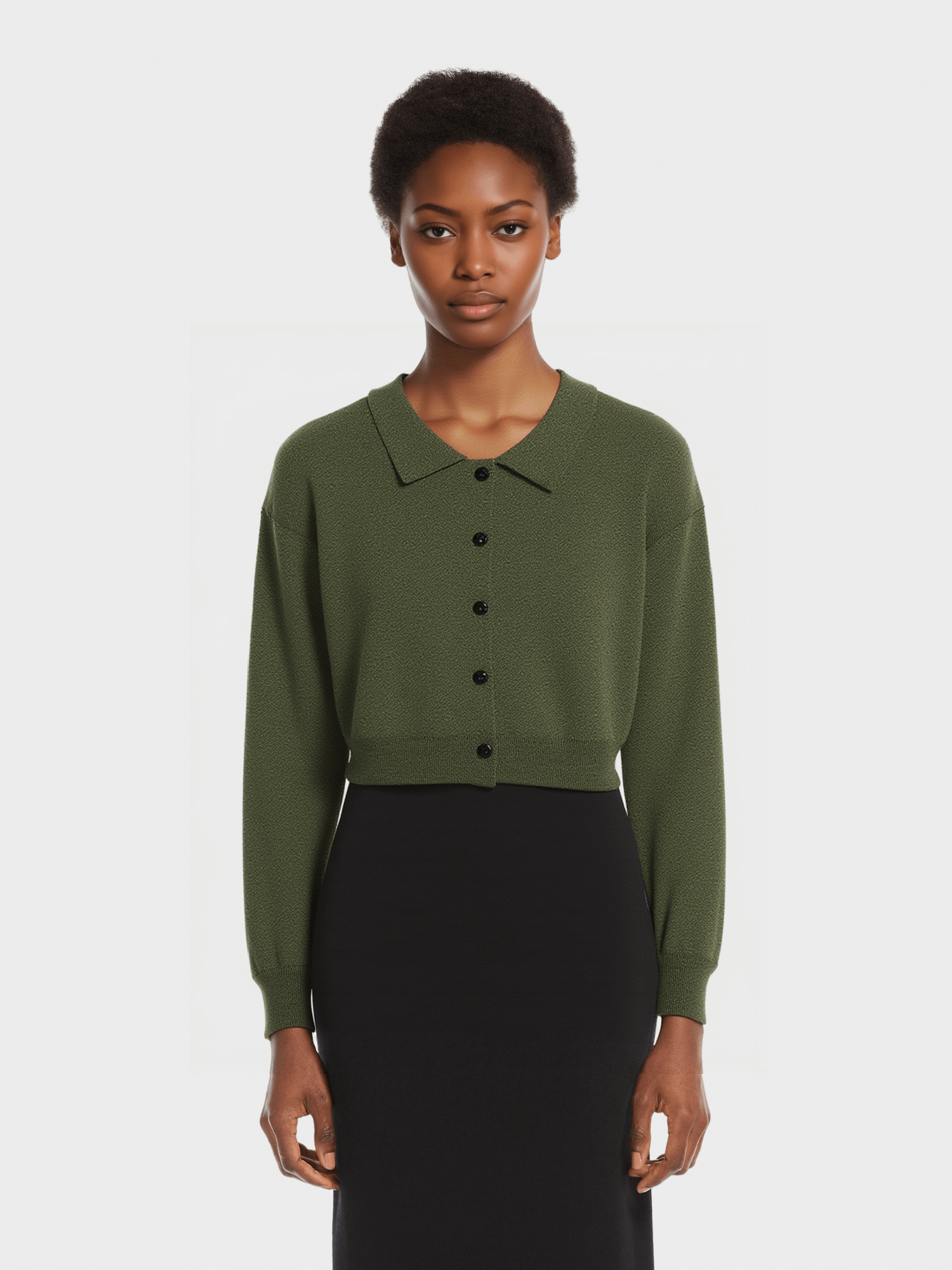 Olive Green Cropped Knit Cardigan