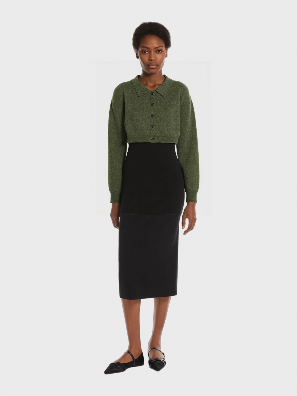 Olive Green Cropped Knit Cardigan