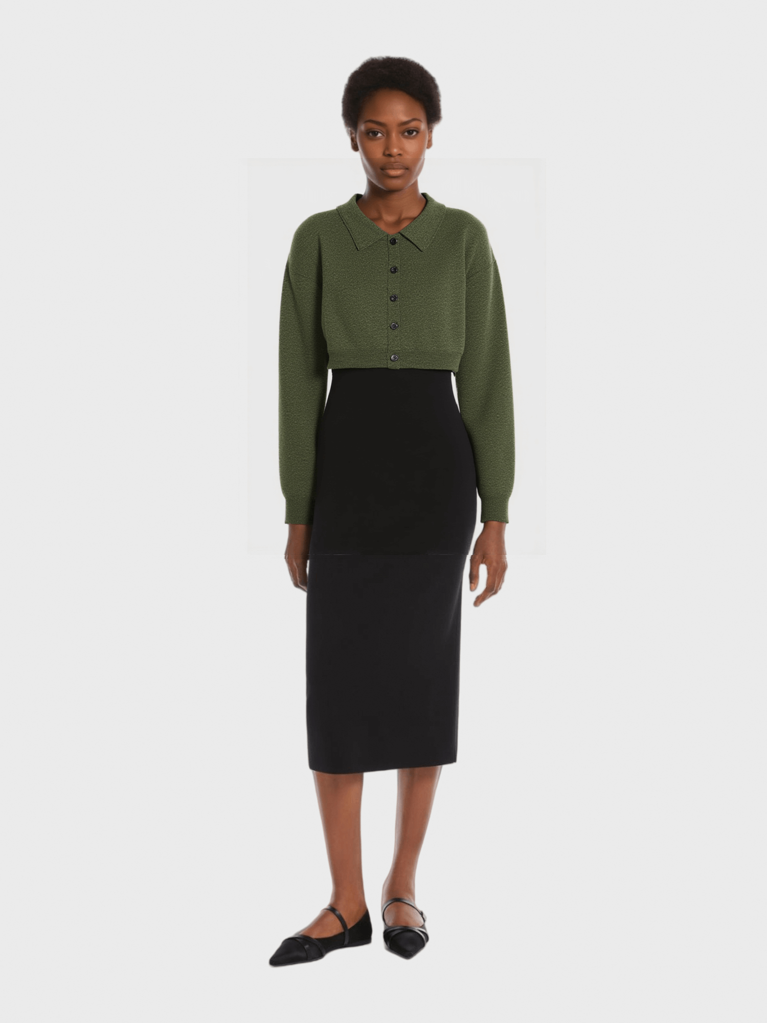 Olive Green Cropped Knit Cardigan