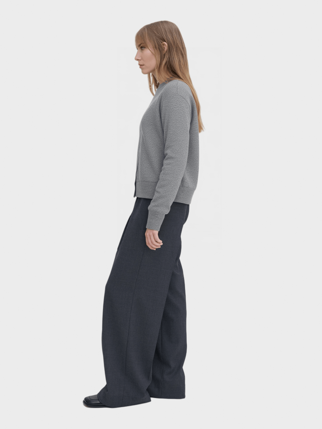 Grey Asymmetric Button Knit Sweater