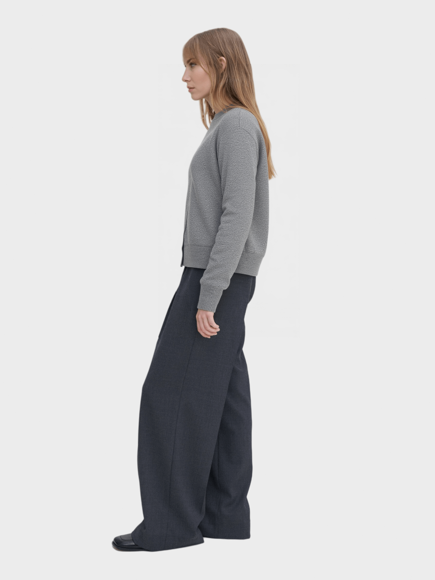 Grey Asymmetric Button Knit Sweater