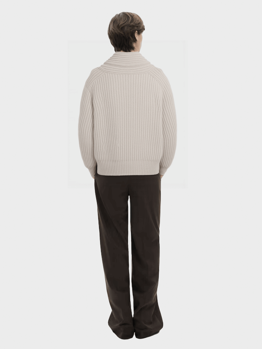 Beige Shawl Collar Knit Sweater