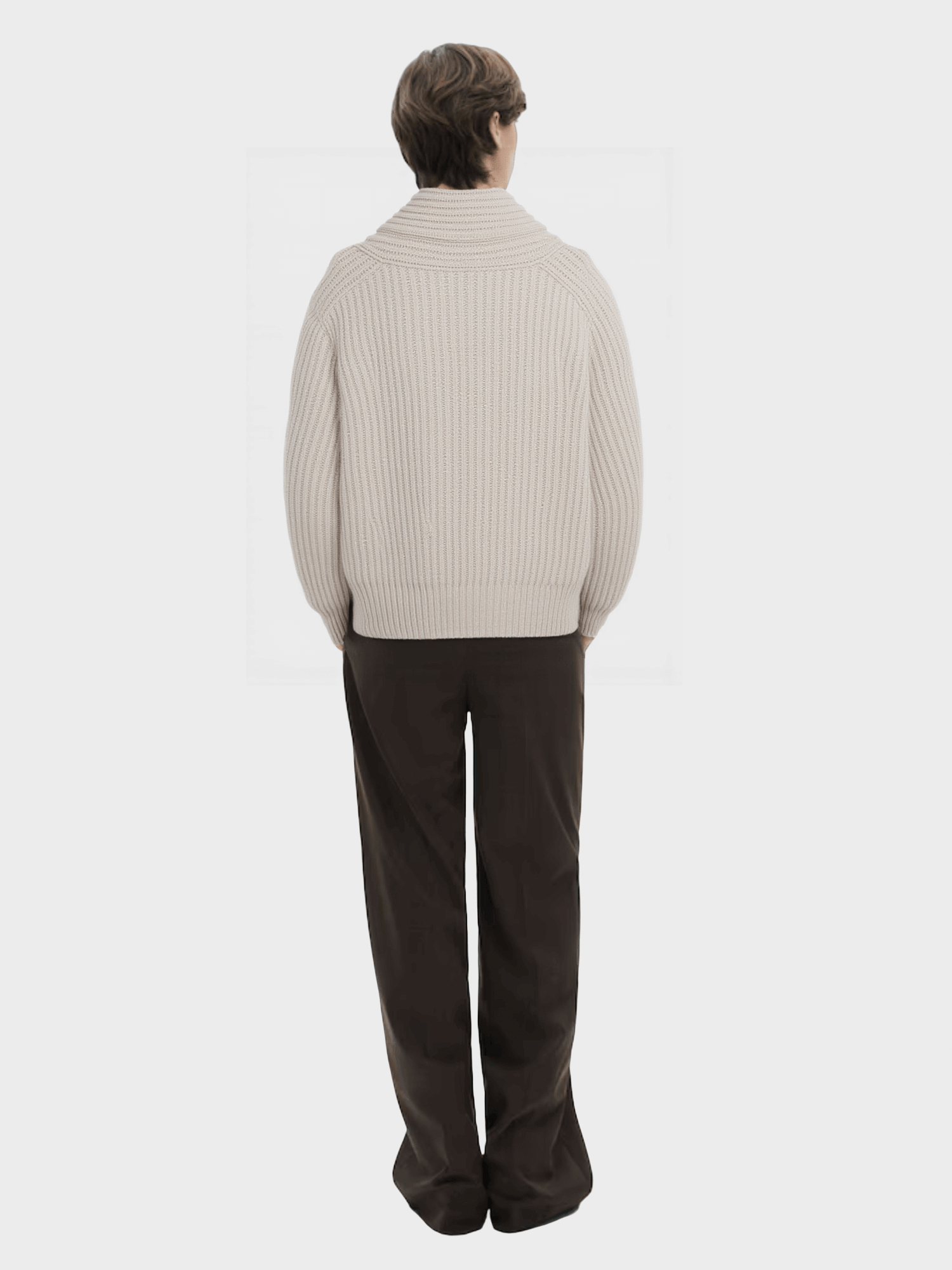 Beige Shawl Collar Knit Sweater