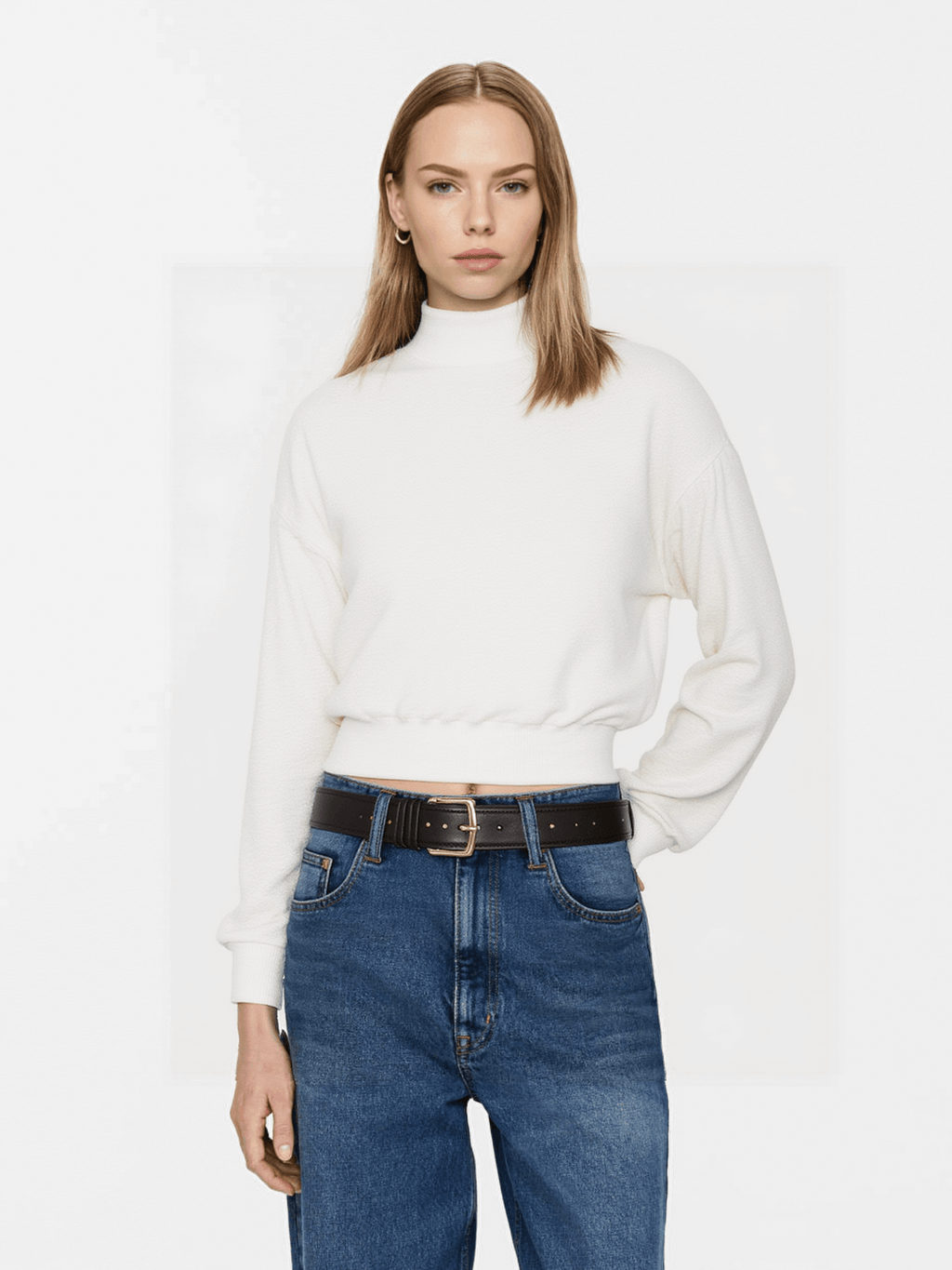 White Cropped Turtleneck Sweater