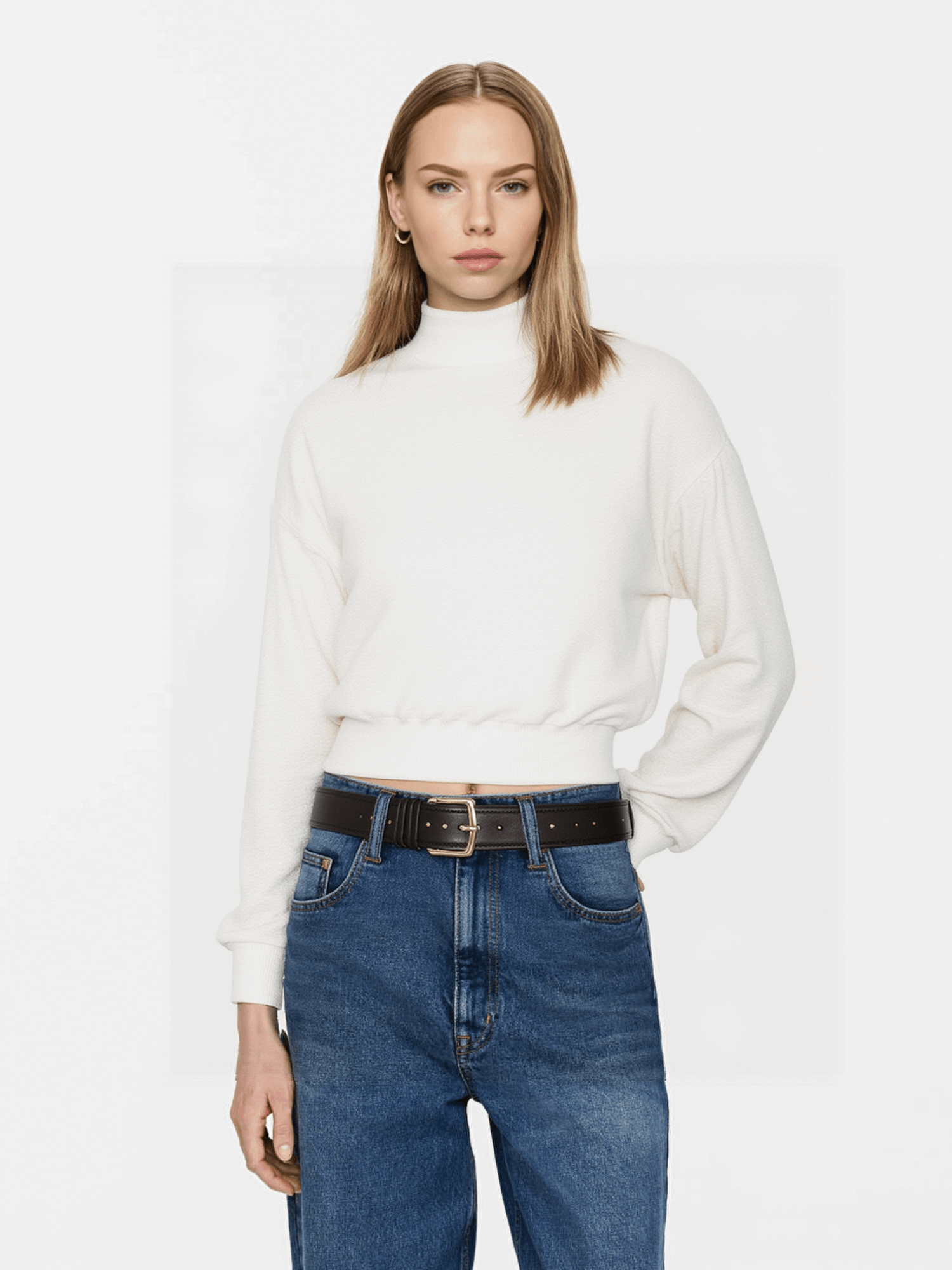White Cropped Turtleneck Sweater