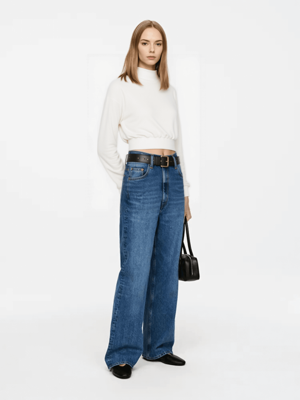 White Cropped Turtleneck Sweater
