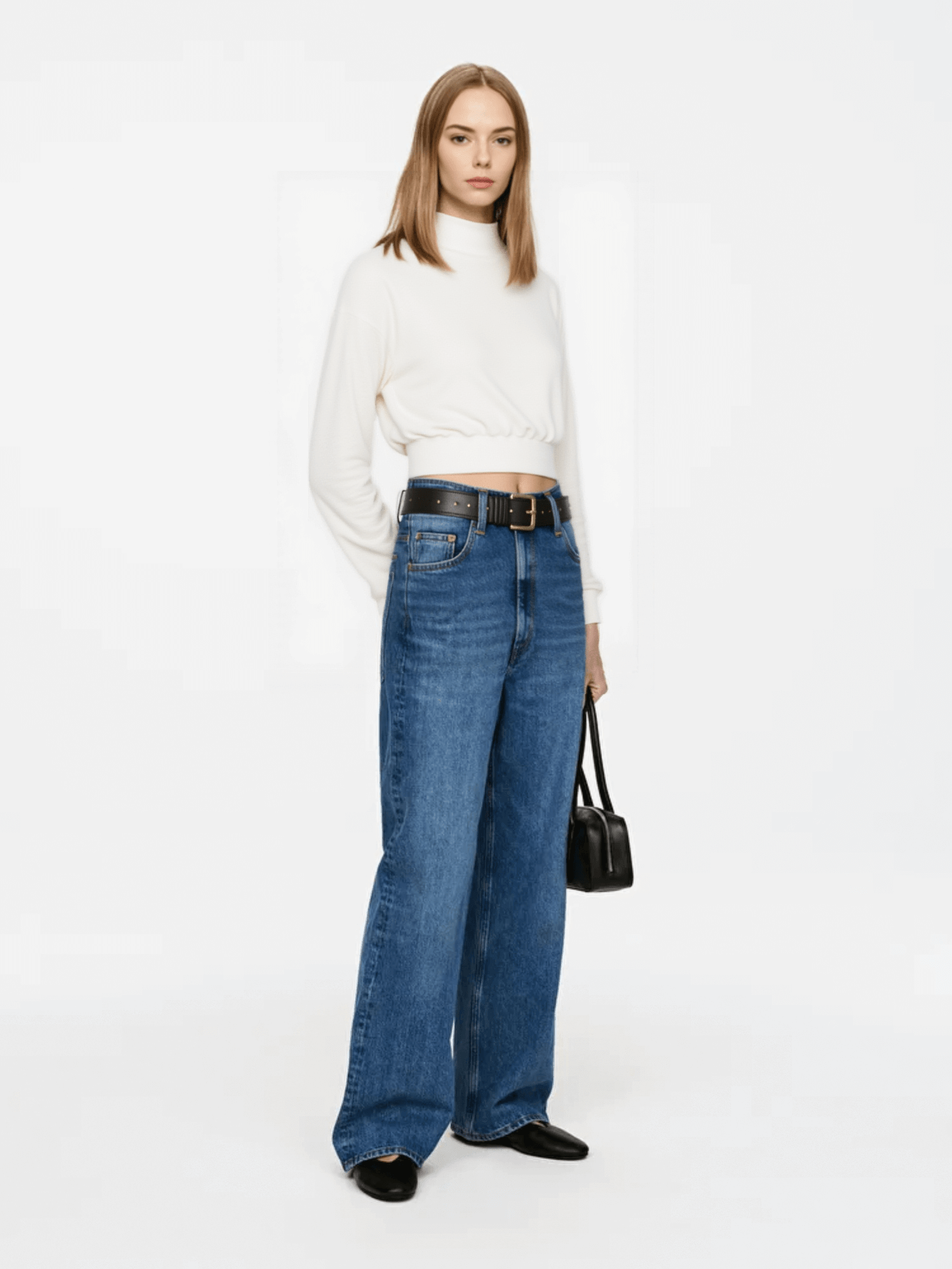 White Cropped Turtleneck Sweater