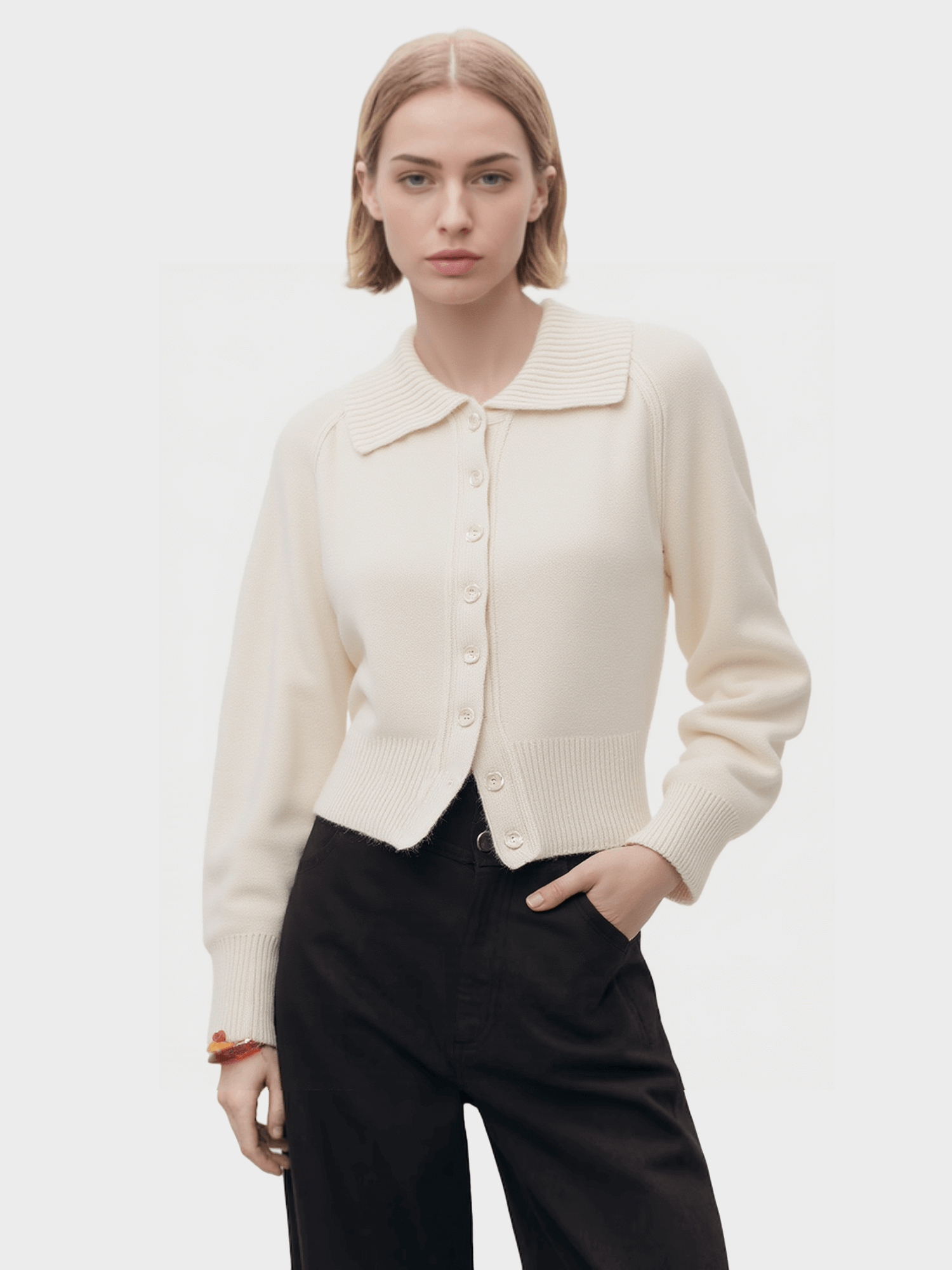 White Collared Knit Cardigan