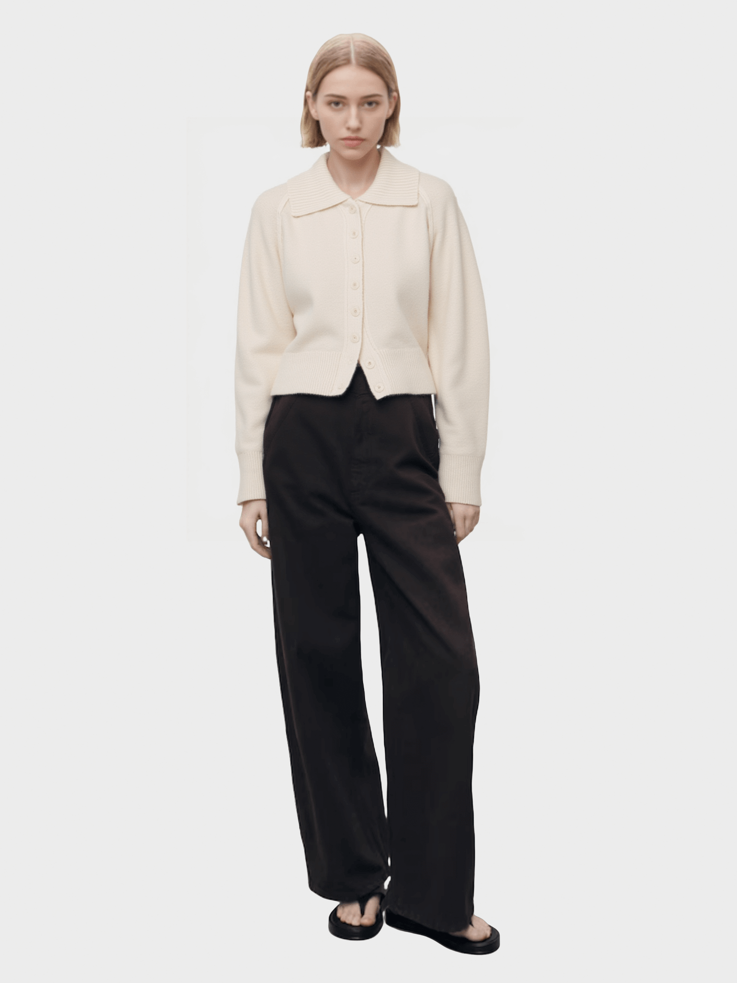 White Collared Knit Cardigan