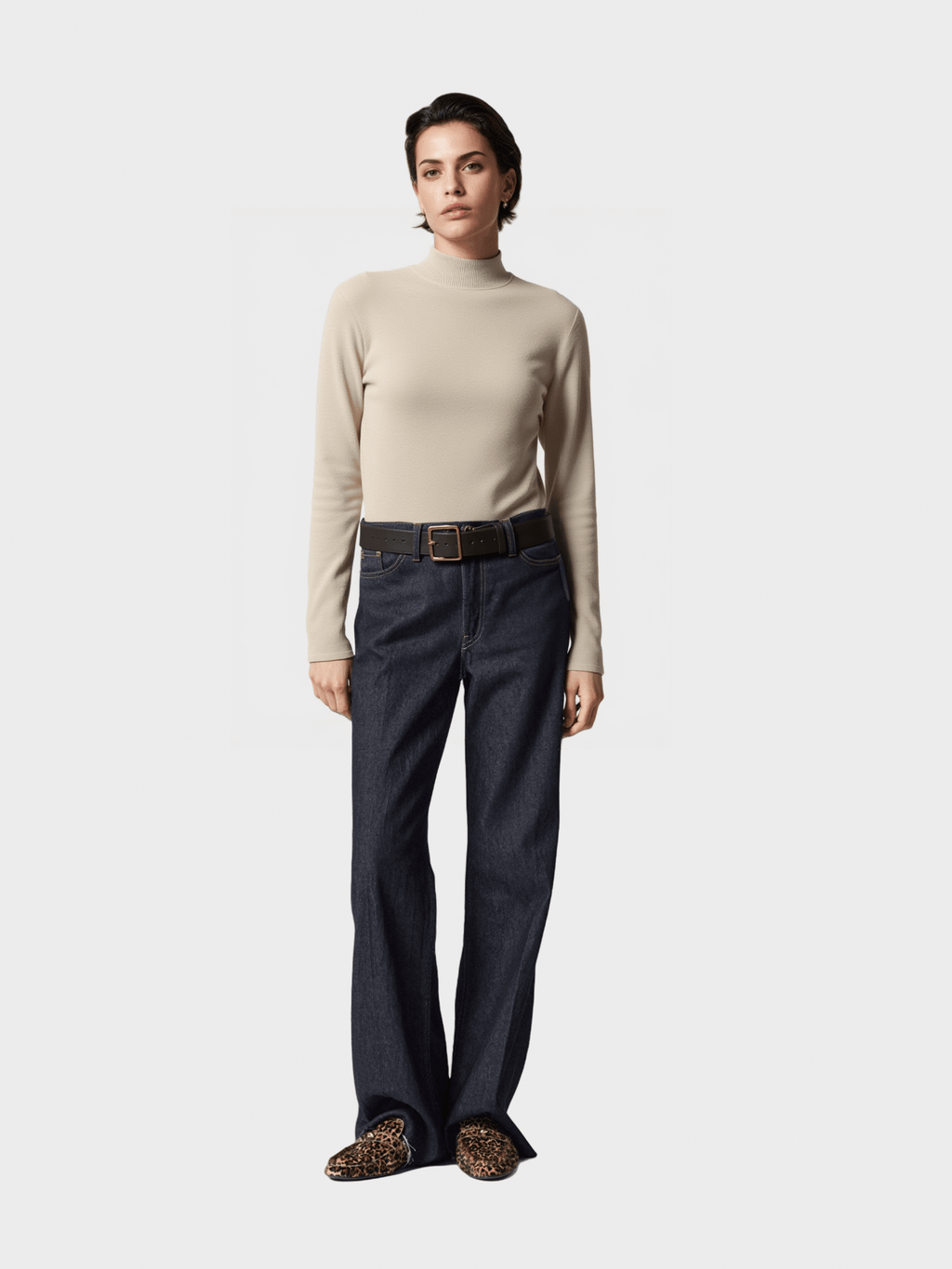 Beige Turtleneck Knit Sweater