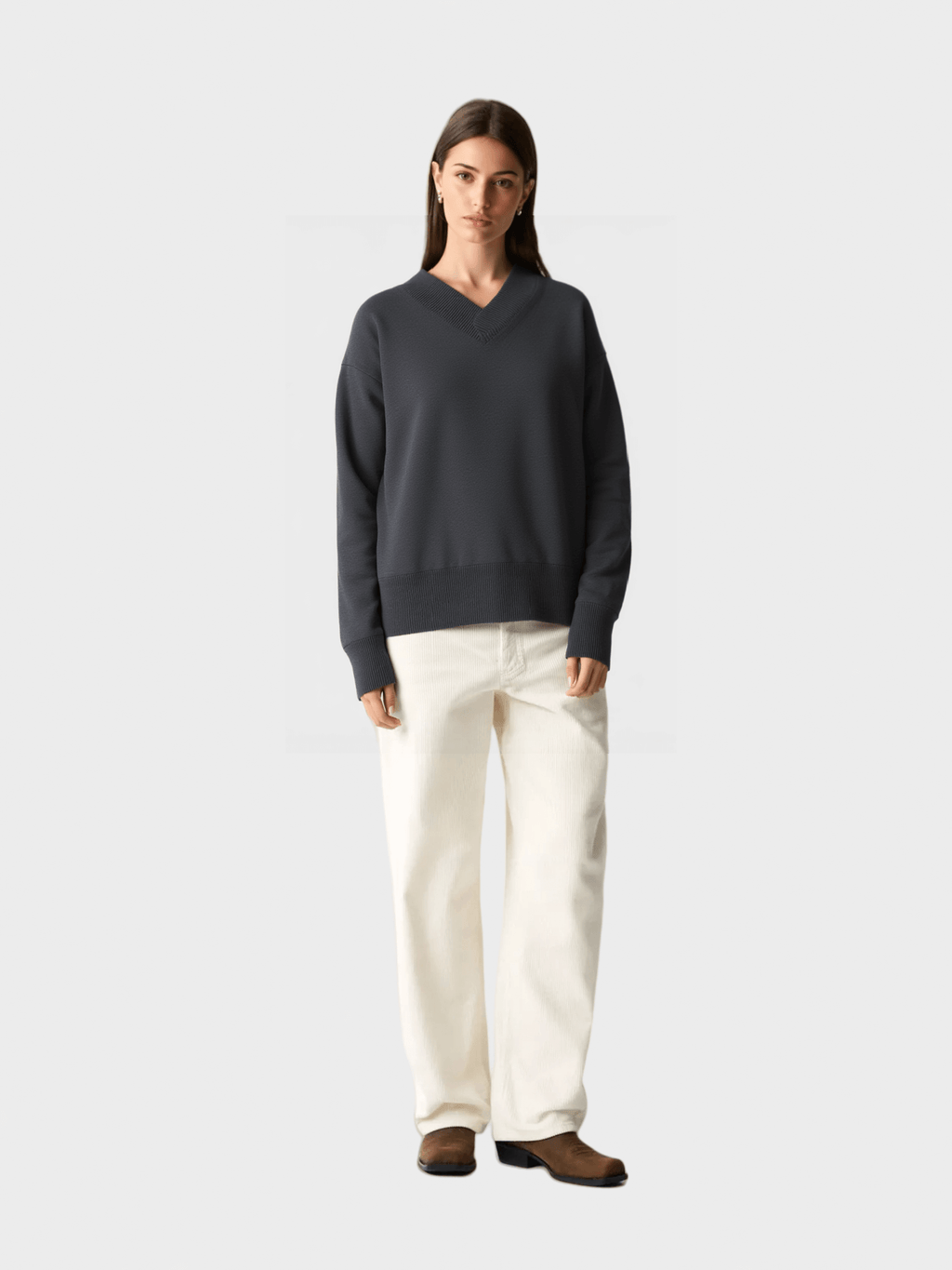 Dark Grey V - Neck Knit Sweater