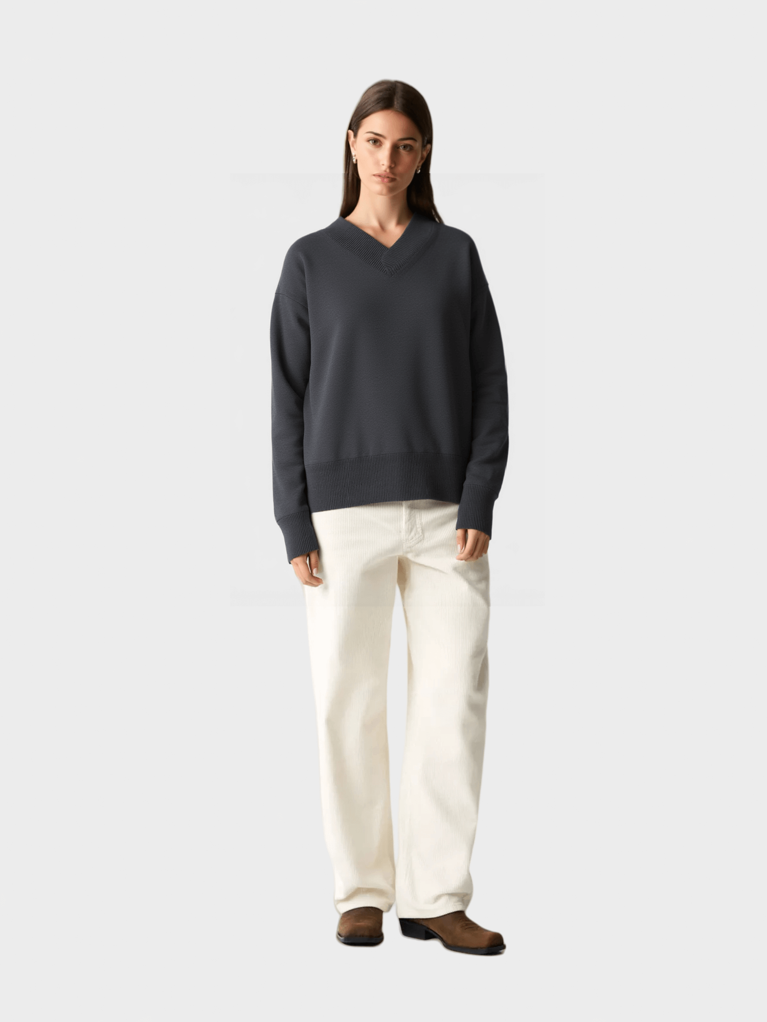Dark Grey V - Neck Knit Sweater
