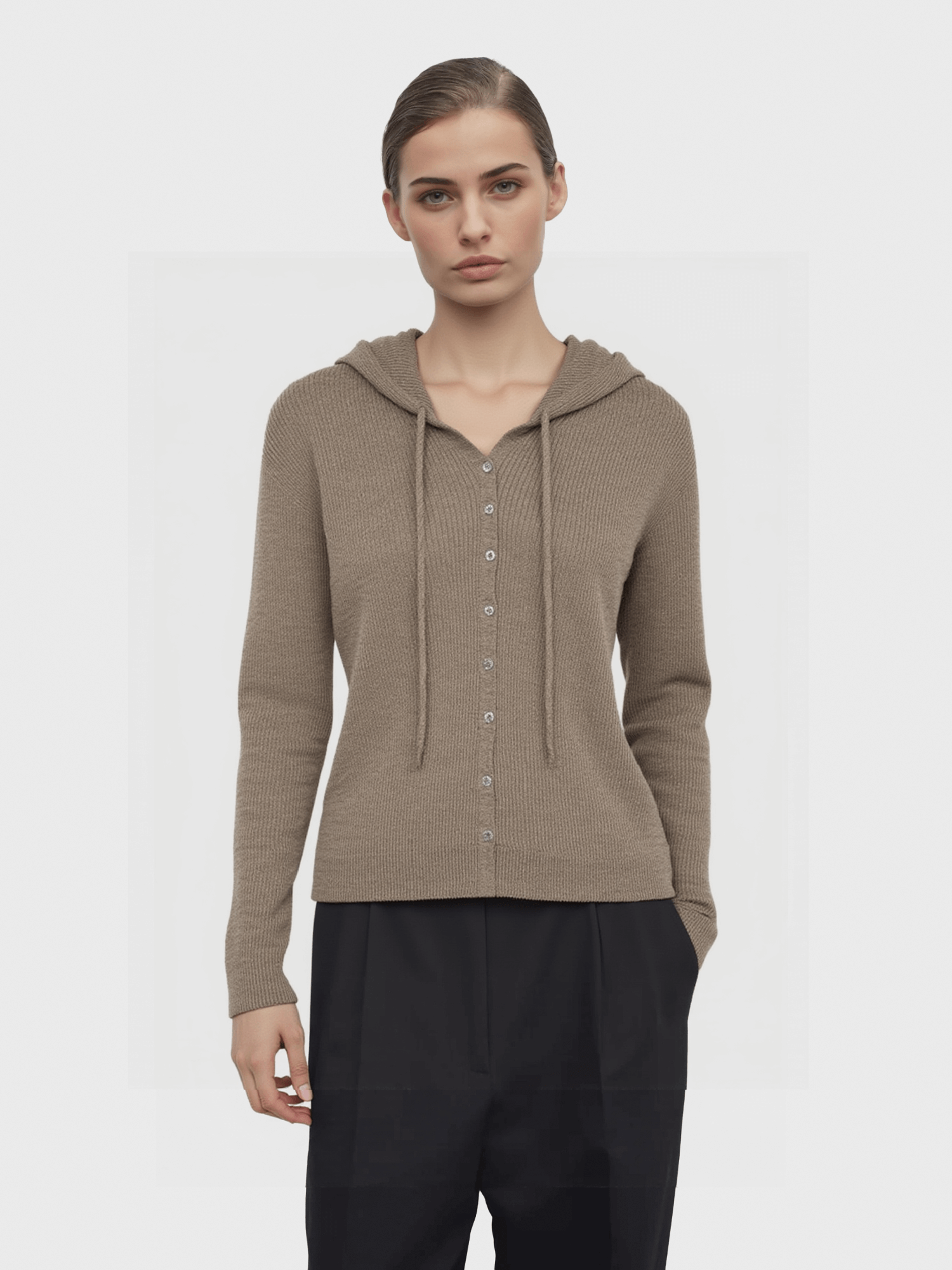 Taupe Hooded Knit Cardigan