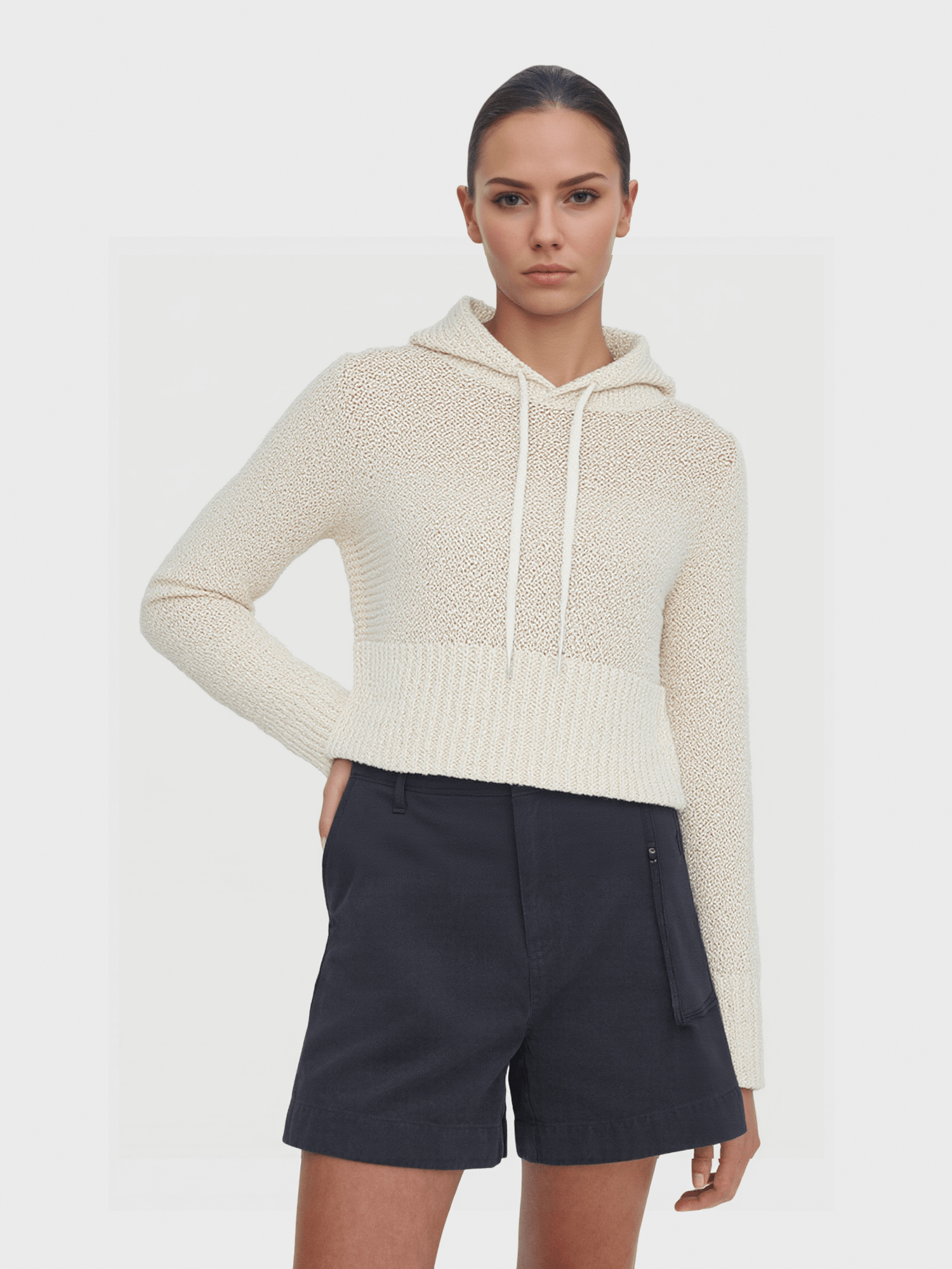 Cream Knit Hooded Sweater