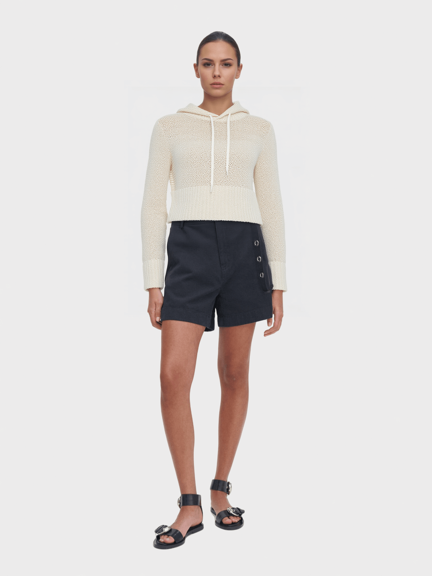 Cream Knit Hooded Sweater