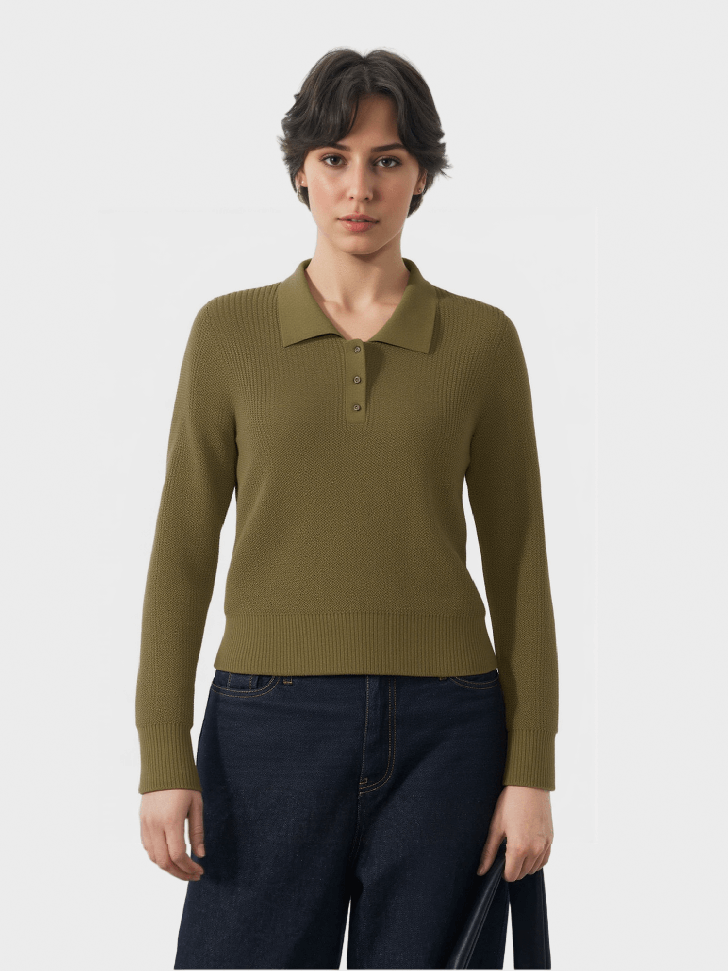 Olive Green Polo Knit Sweater