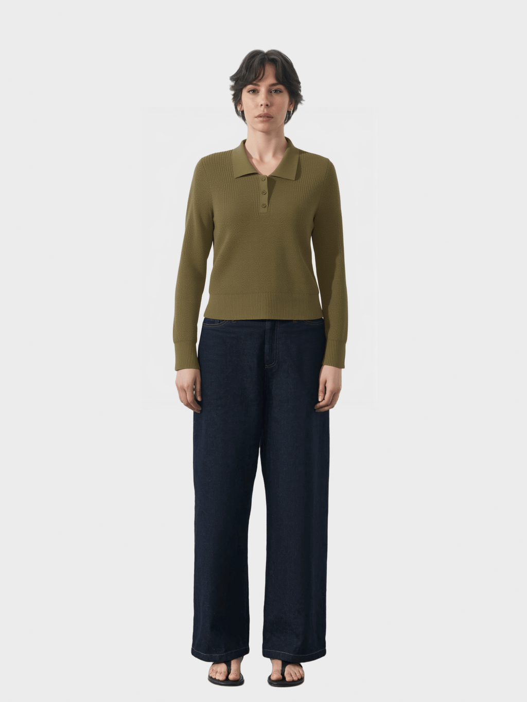 Olive Green Polo Knit Sweater