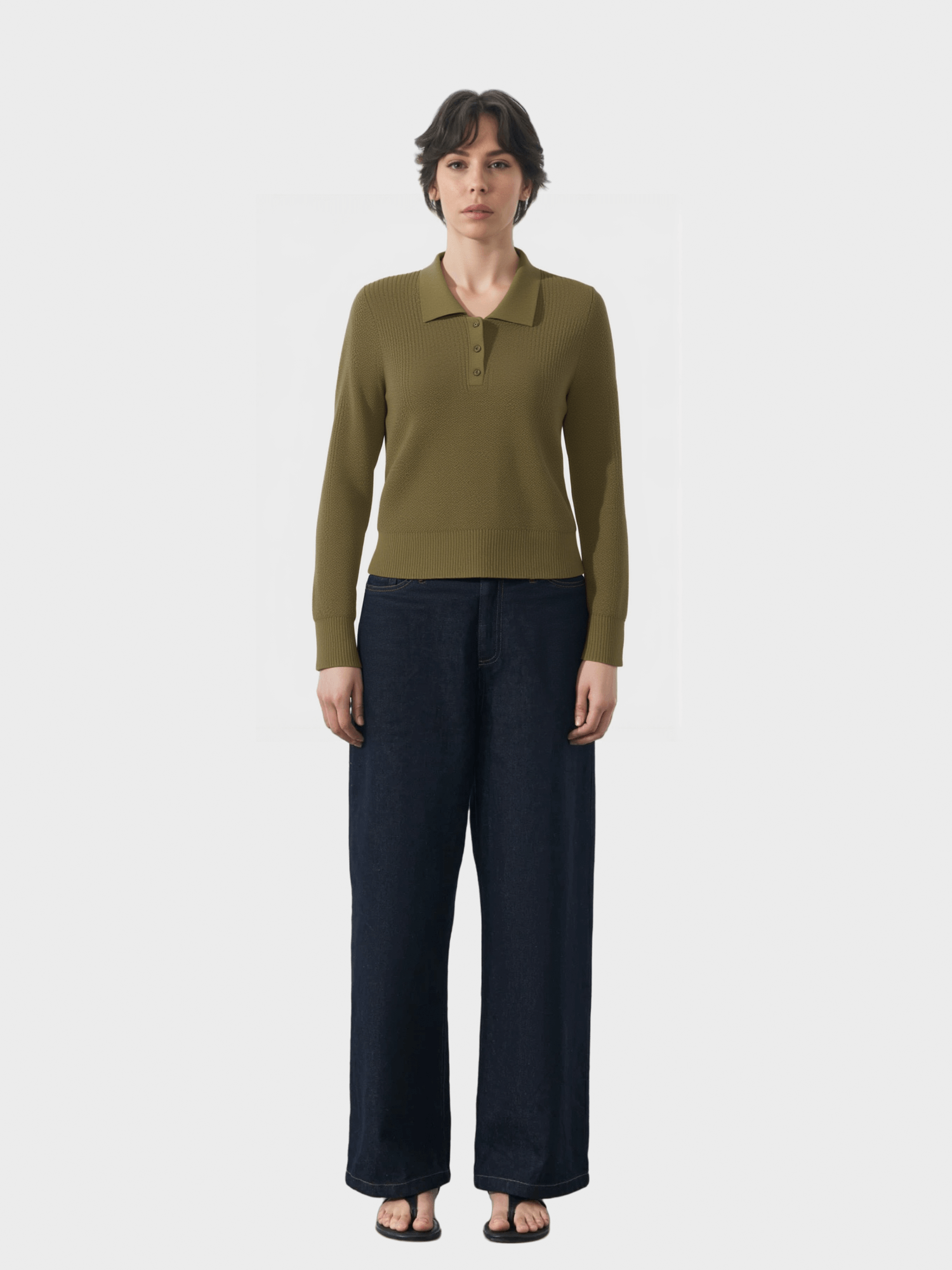 Olive Green Polo Knit Sweater