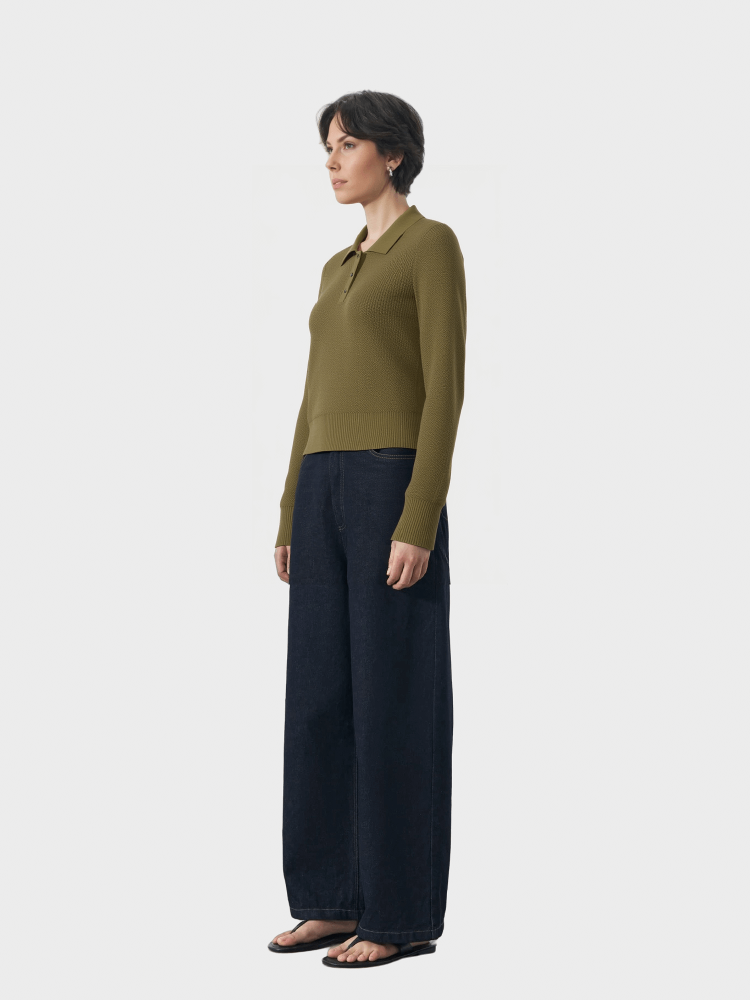 Olive Green Polo Knit Sweater
