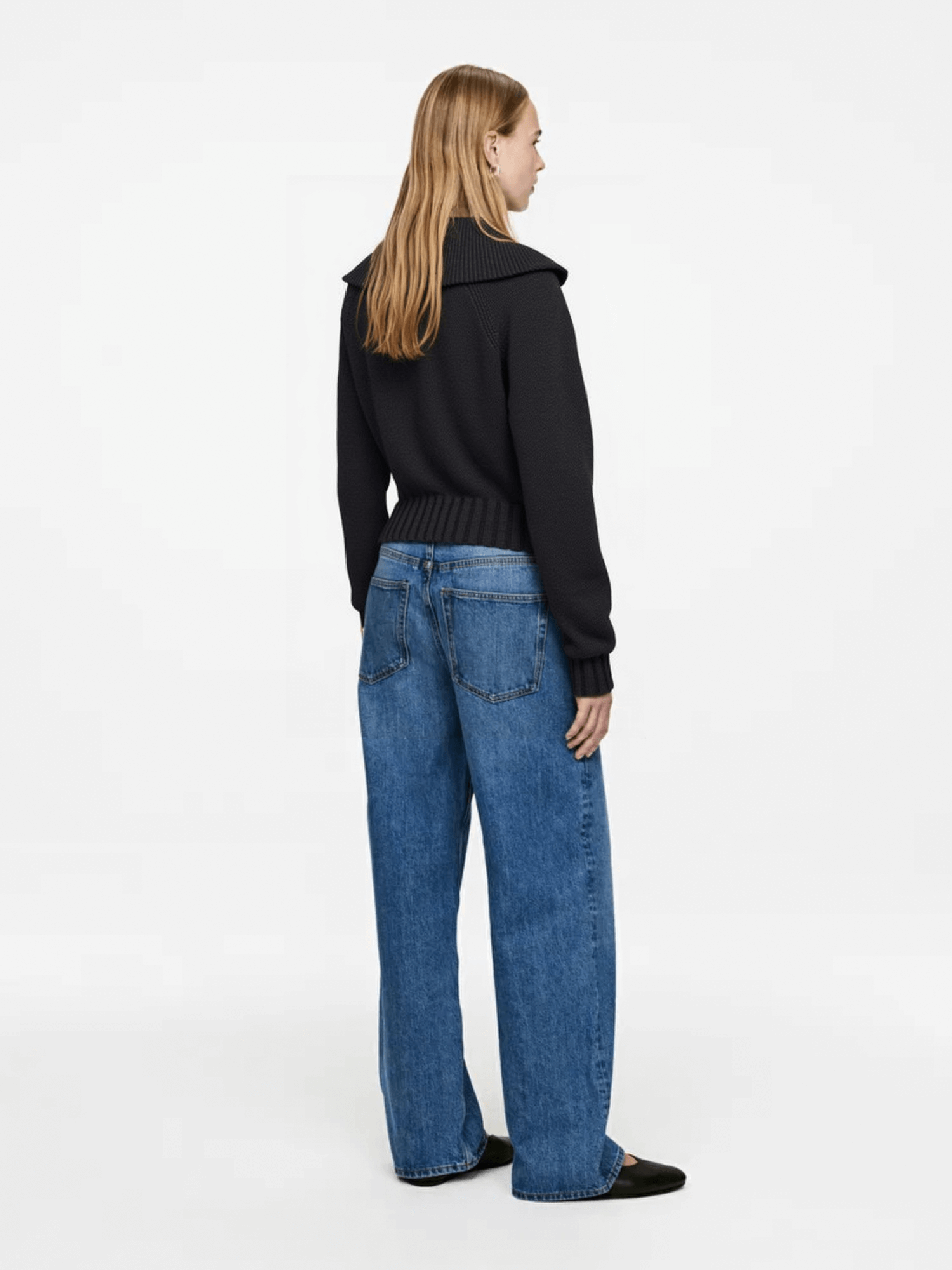 Black Cutout Collared Knit Top