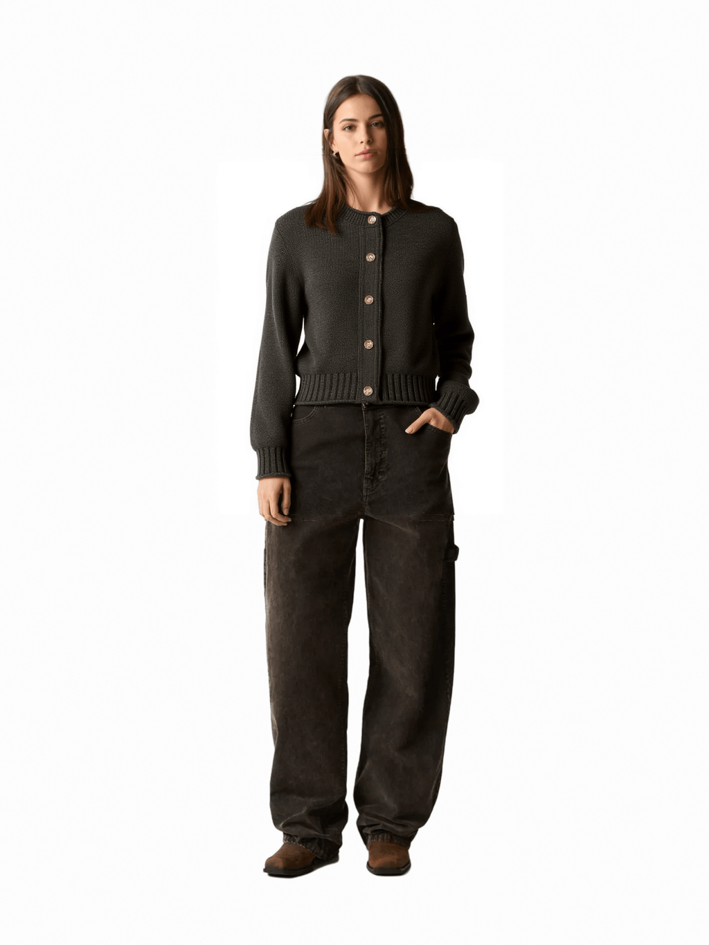 Dark Olive Green Cropped Knit Cardigan