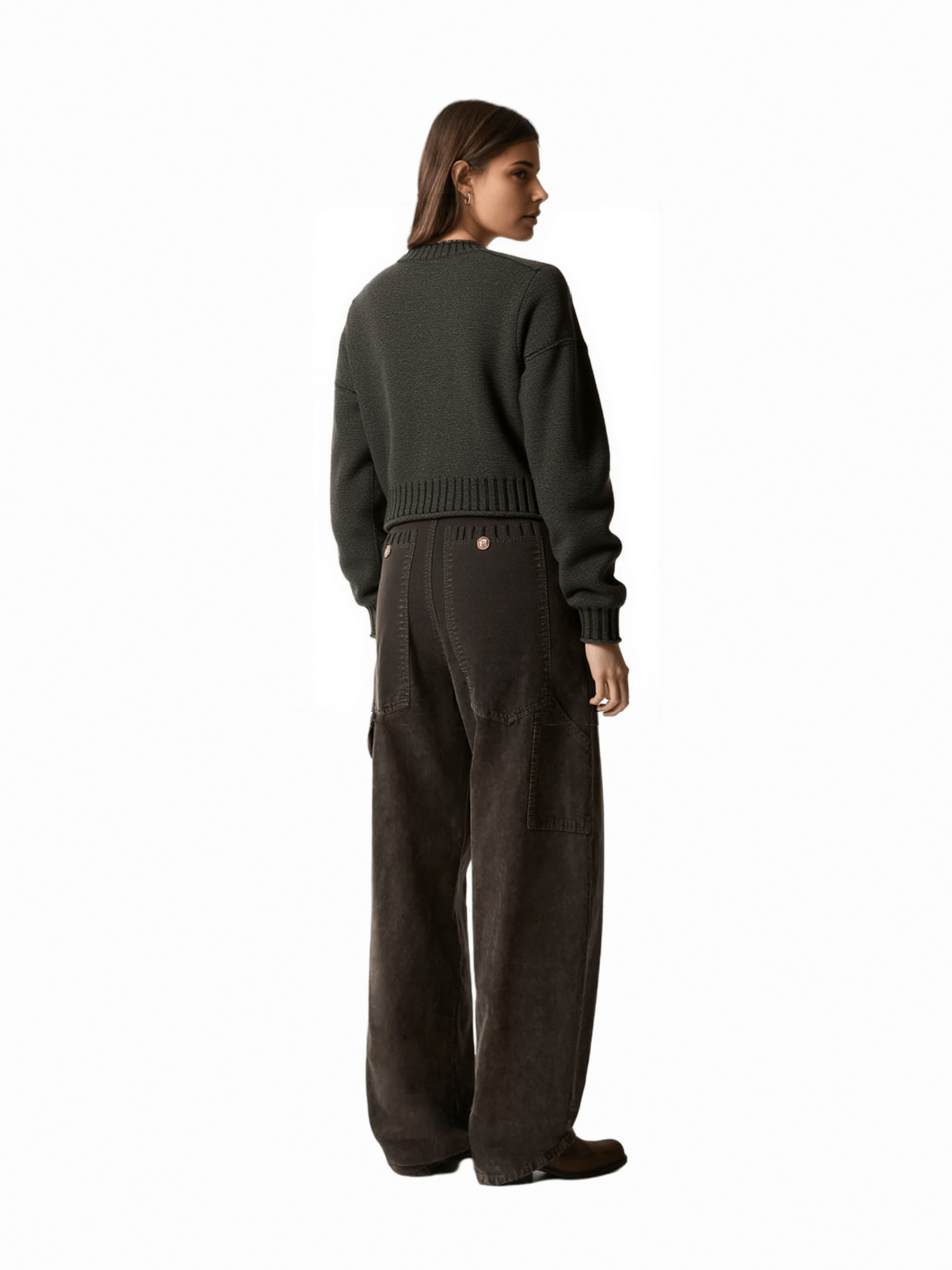 Dark Olive Green Cropped Knit Cardigan