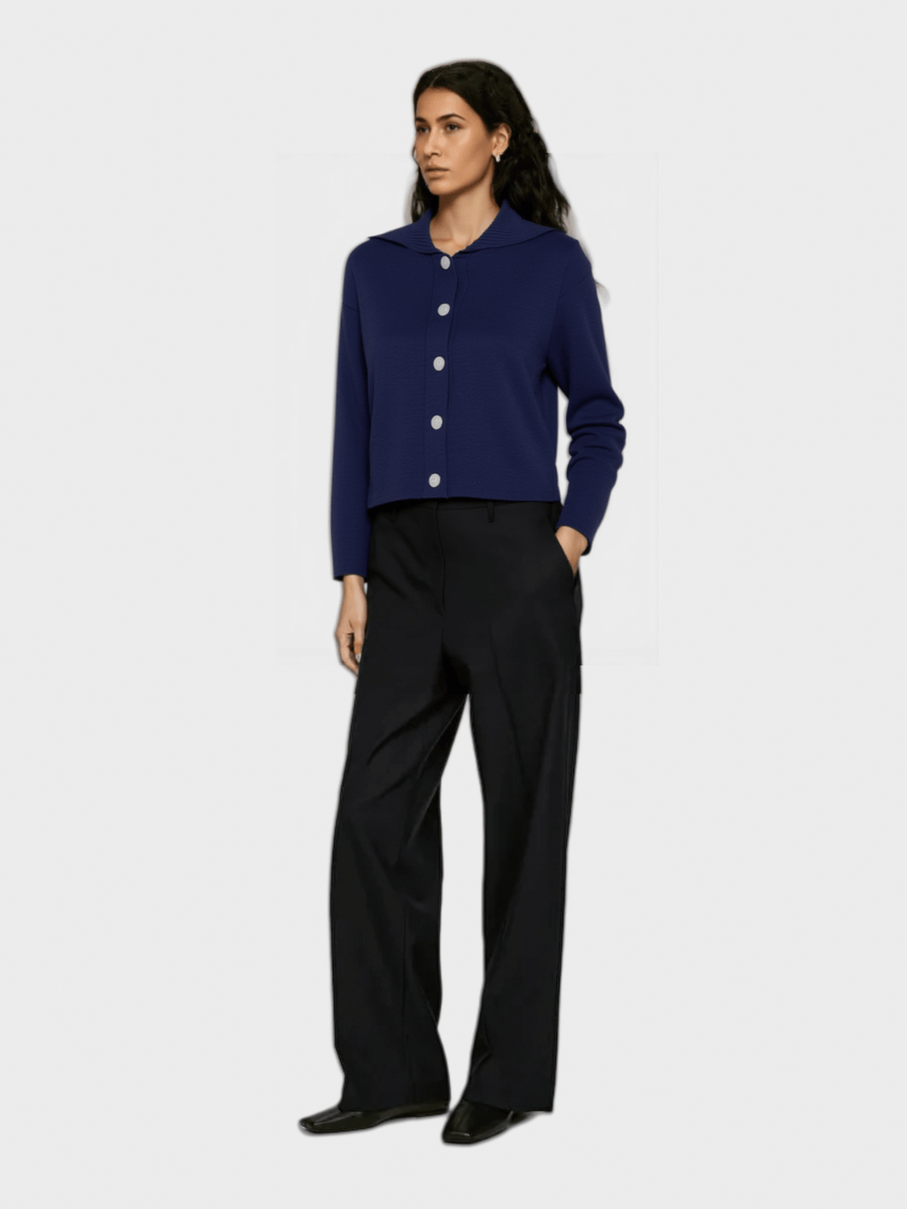 Navy Blue Collared Knit Cardigan