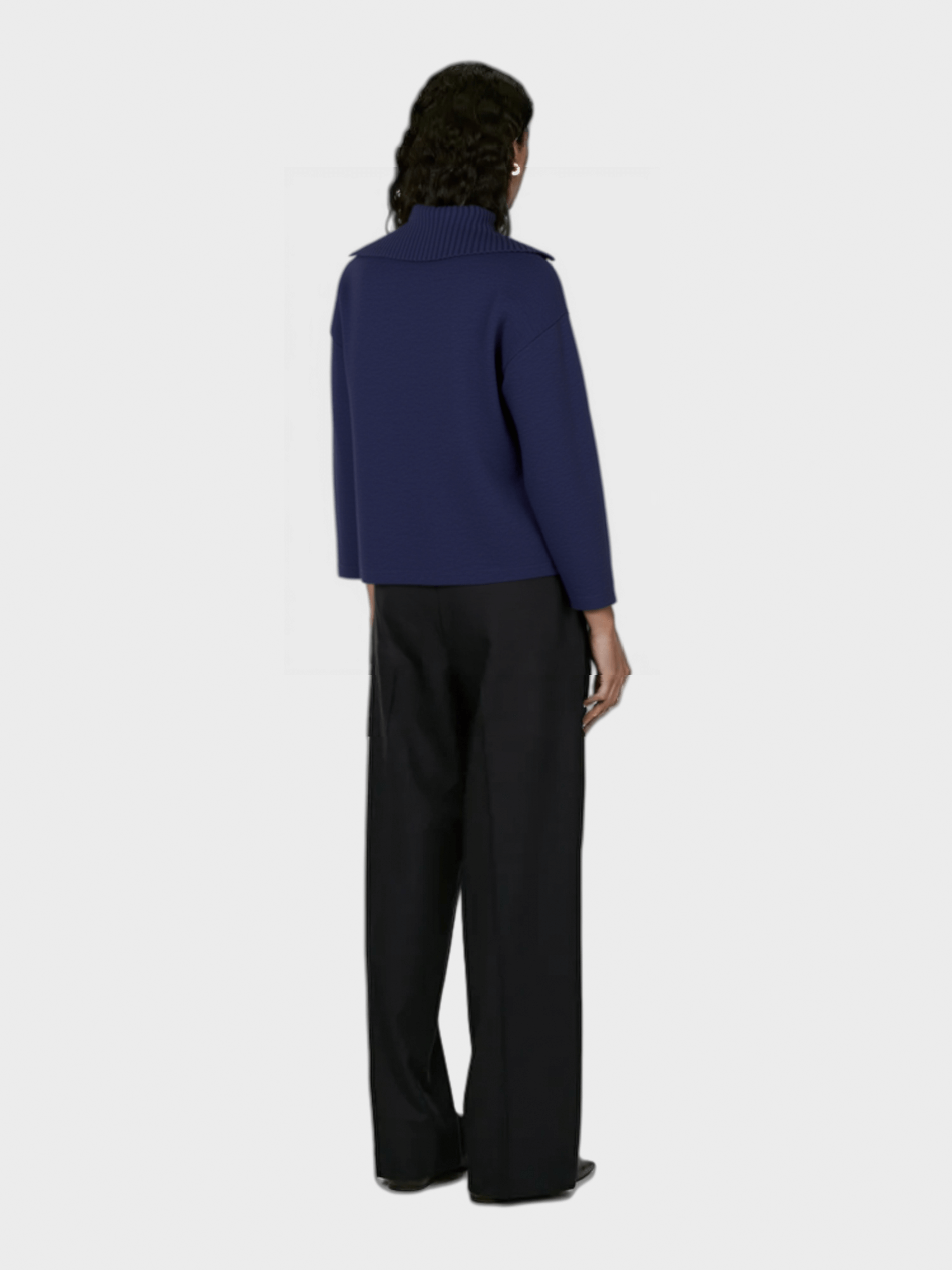 Navy Blue Collared Knit Cardigan