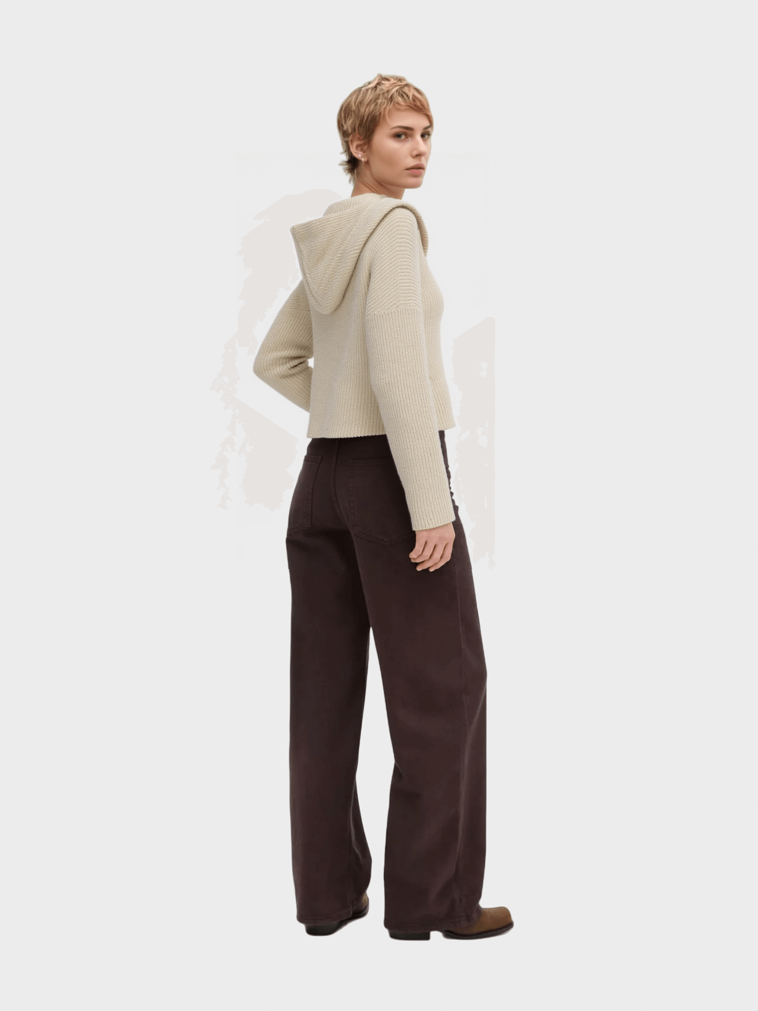 Beige Hooded Knit Cardigan