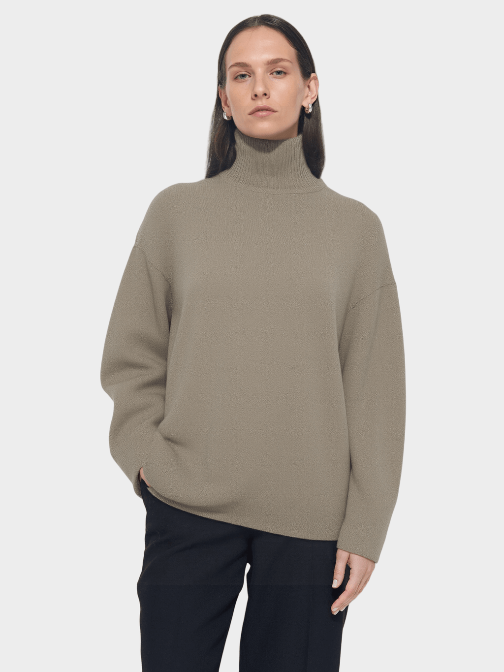 Taupe Oversized Turtleneck Sweater